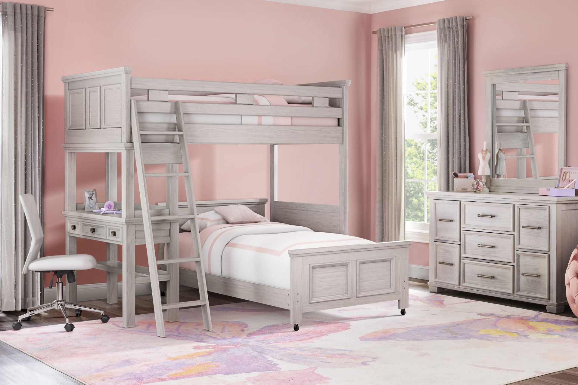 Kids Canyon Lake Ash Gray Twin/Twin Loft with Desk - Image 2