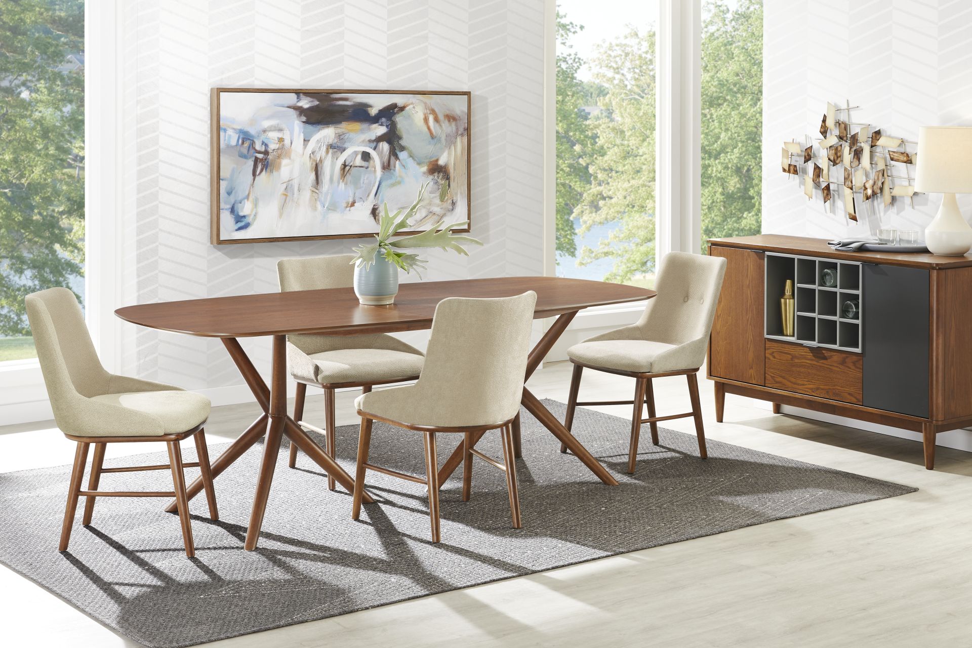 Millbrook Point Walnut 5 Pc Dining Room with Beige Chairs - Image 1