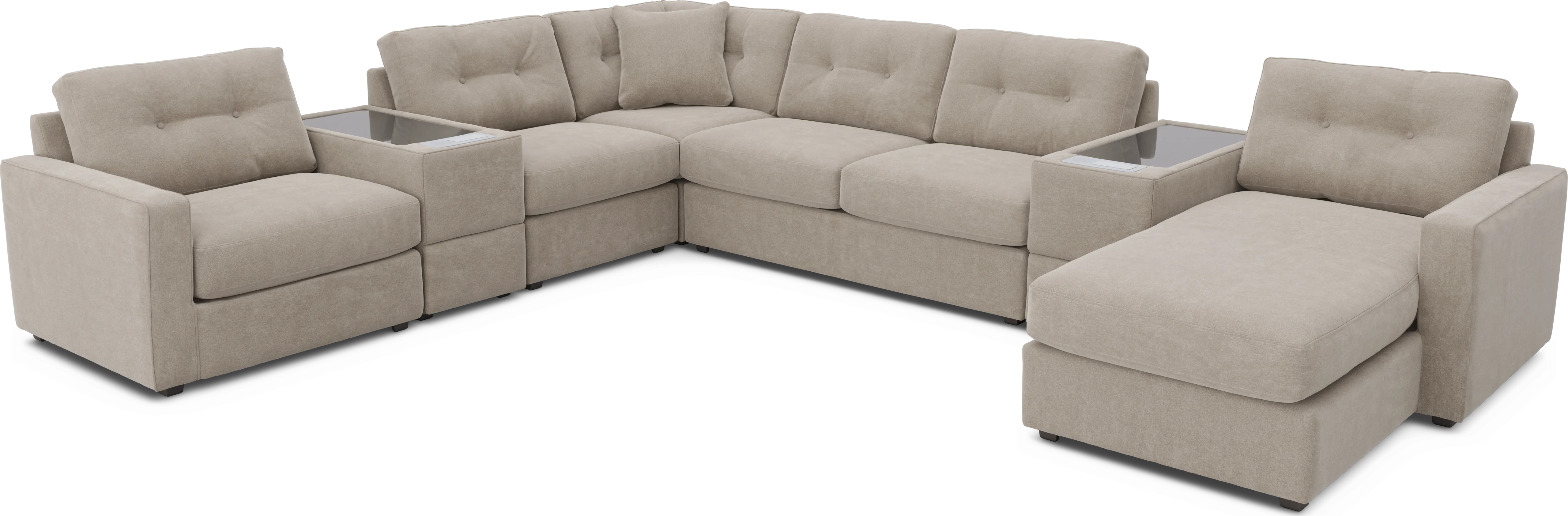 Beige 7 Pc ModularOne Sleeper with Media Consoles - Thumbnail - Image 1