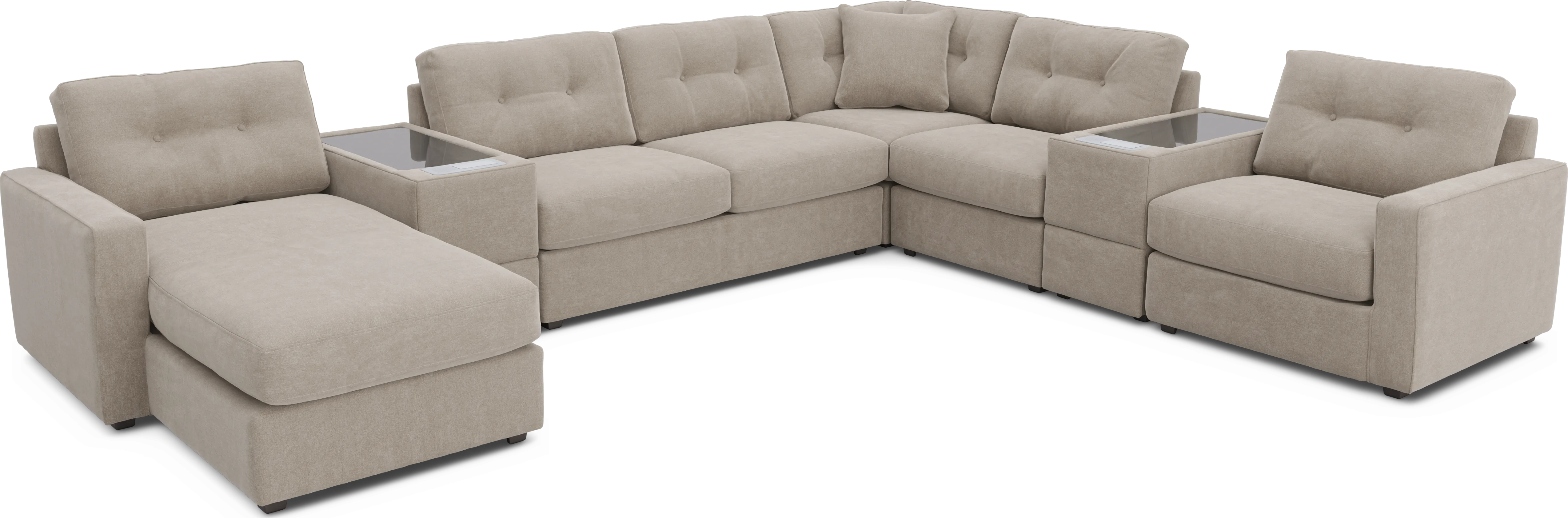 Beige 7 Pc ModularOne Sleeper with Media Consoles - Thumbnail - Image 1