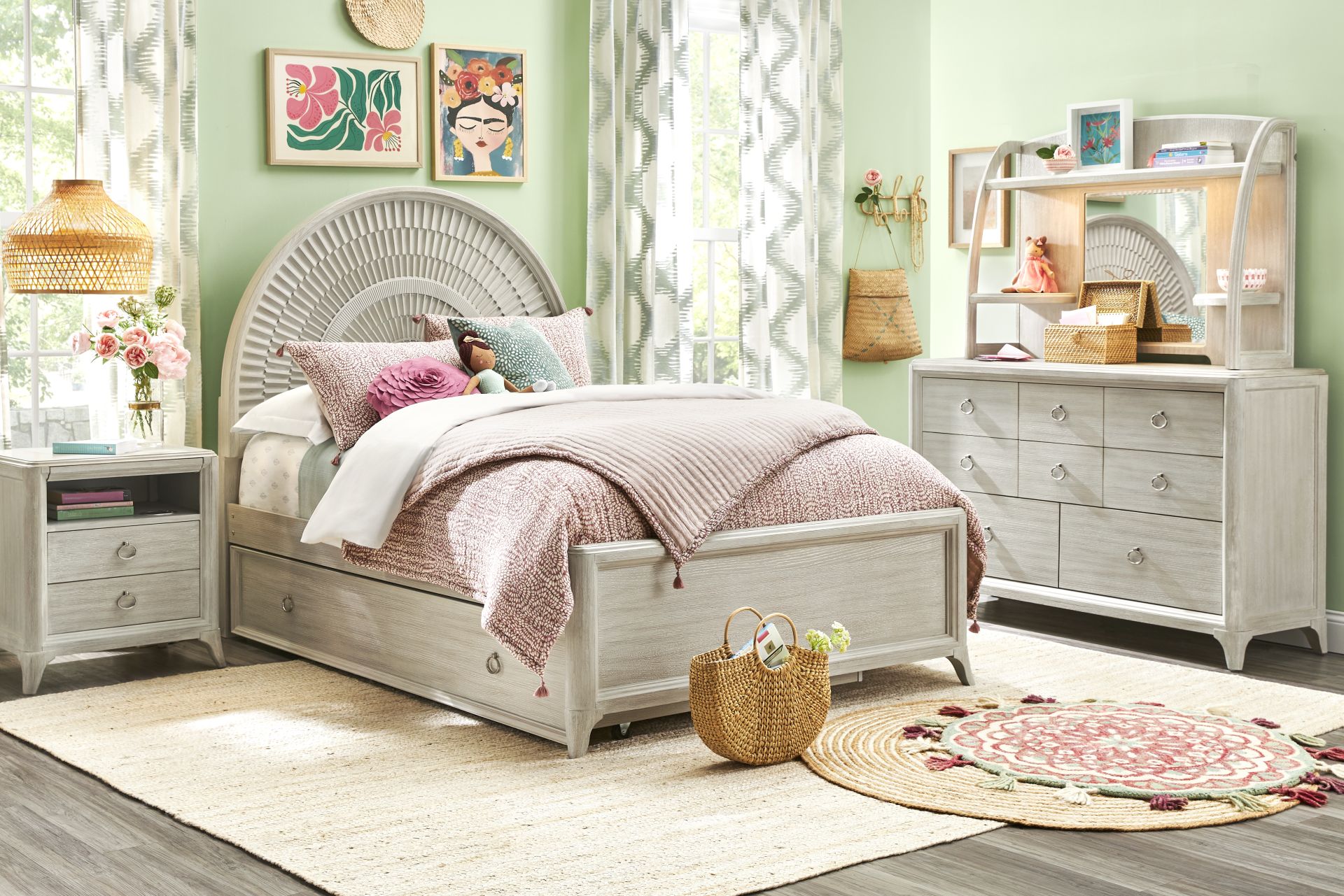 Kids Vivien Wirebrush Gray Full Panel Bedroom - Image 1