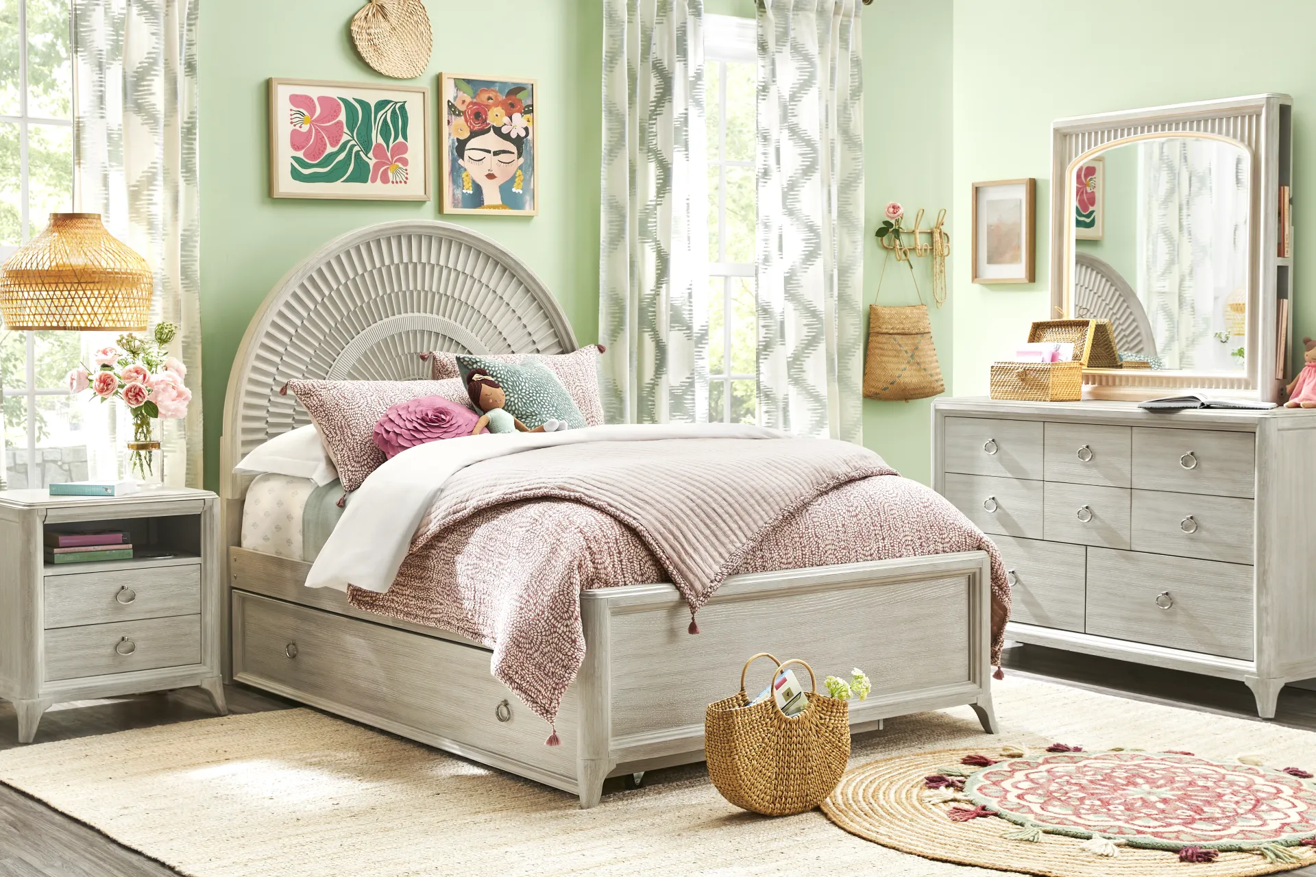 Kids Vivien Wirebrush Gray Full Panel Bed - Image 1