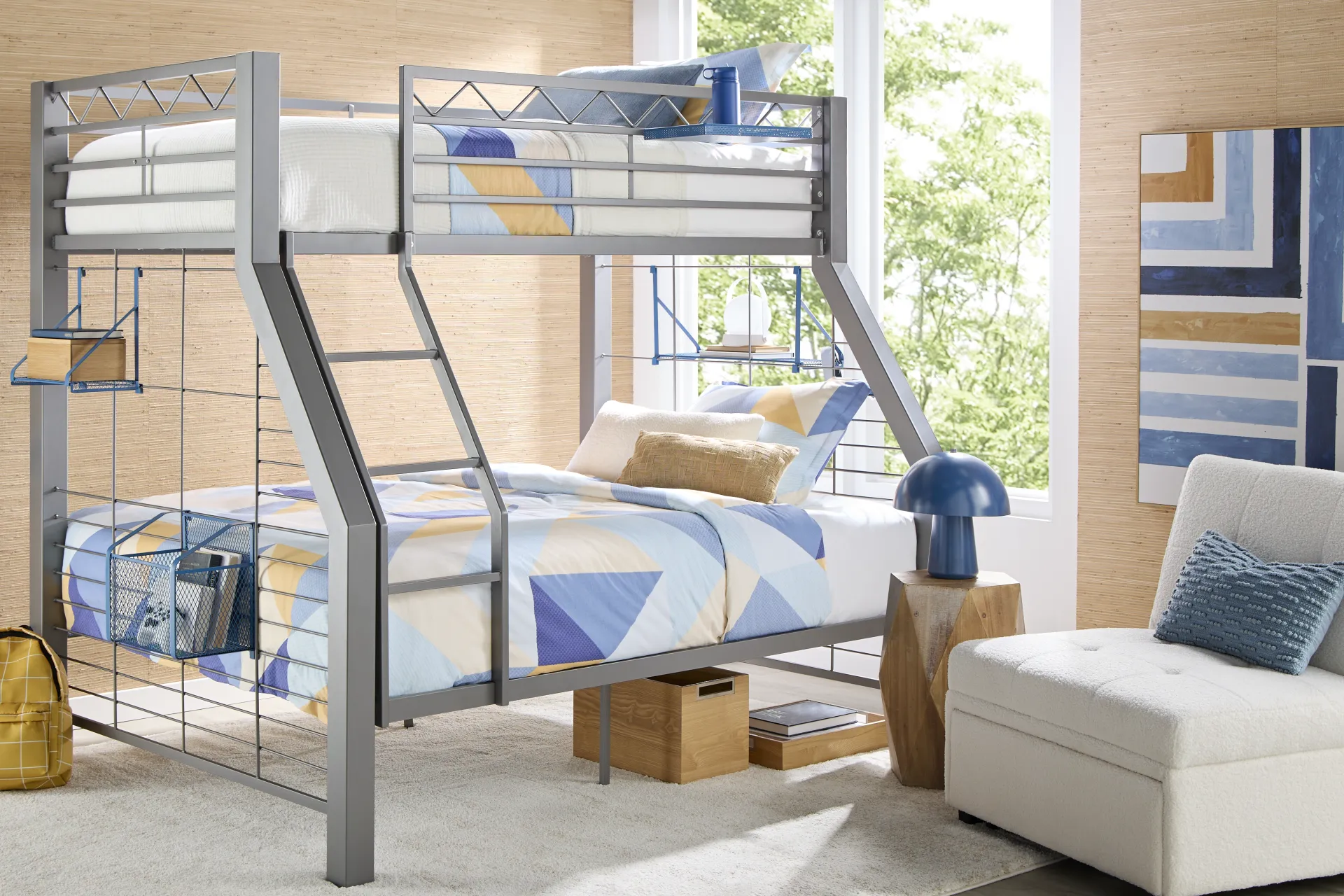 Build-a-Bunk Gray Twin/Full Bunk Bed with Blue Accessories - Image 1