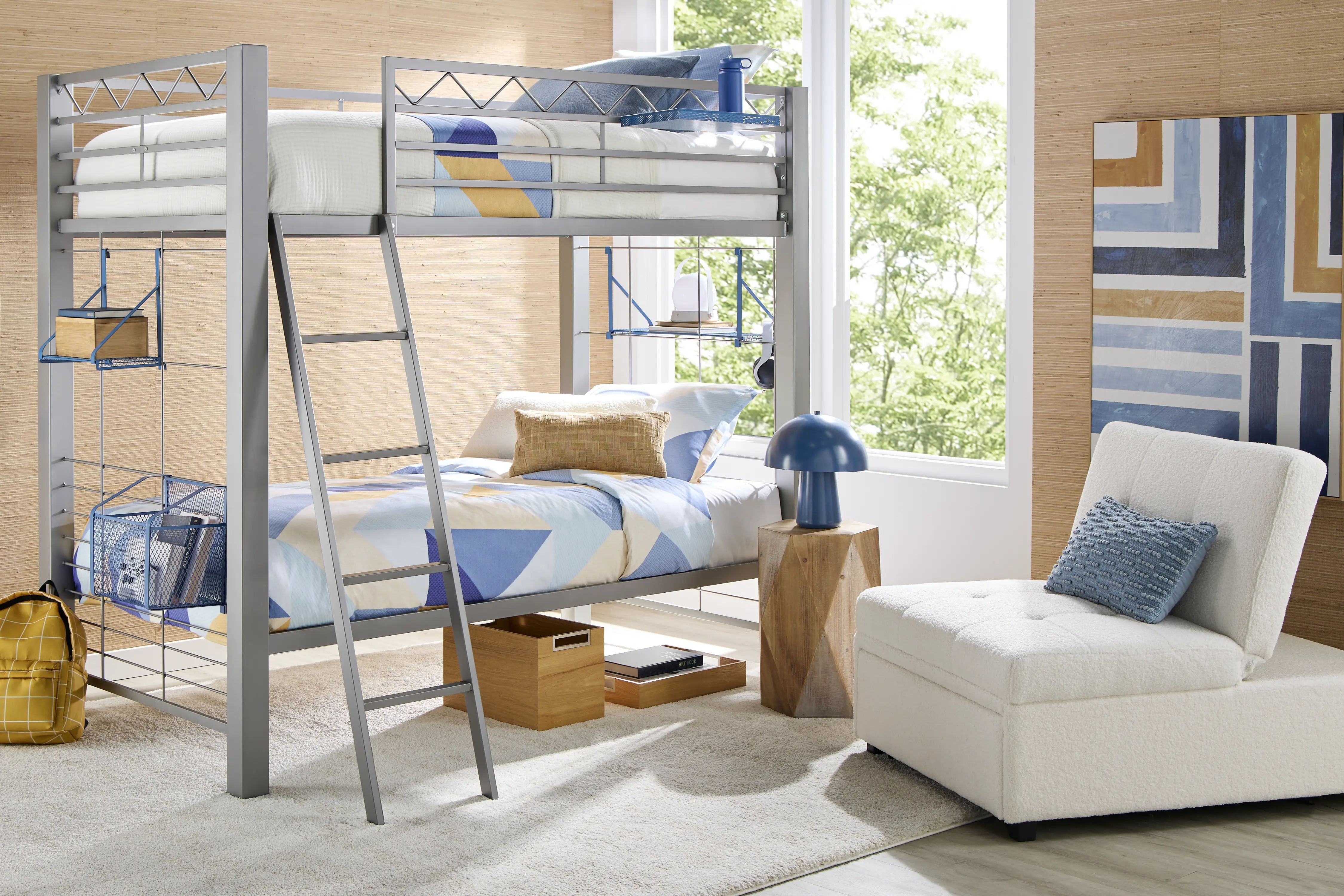 Build-a-Bunk Gray Twin/Twin Bunk Bed with Blue Accessories - Thumbnail - Image 2