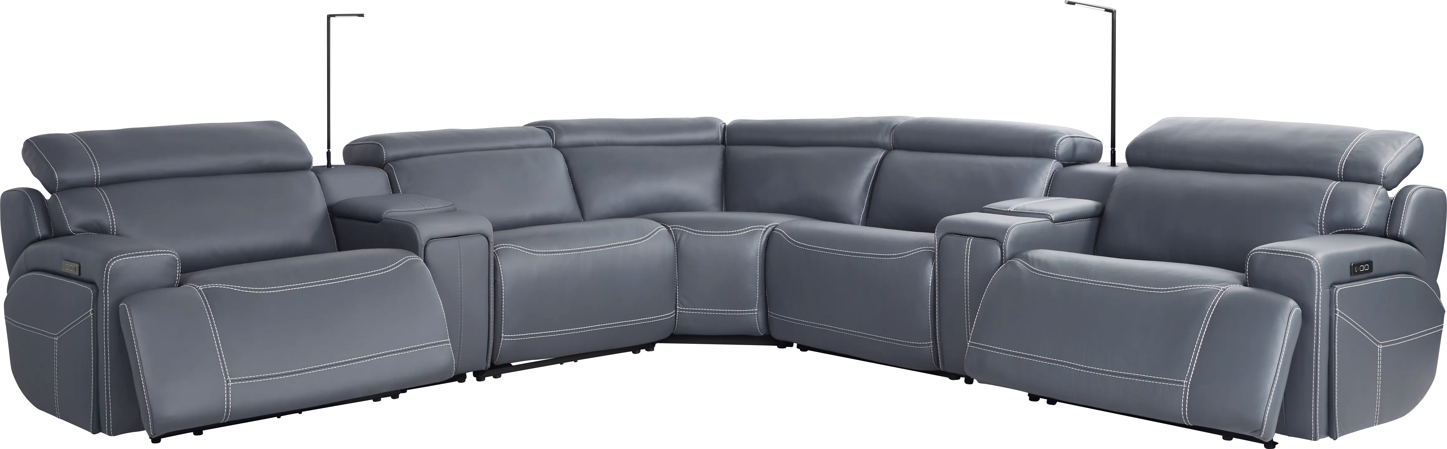 Alessio Navy Leather 7 Pc Dual Power Reclining Sectional - Thumbnail - Image 1