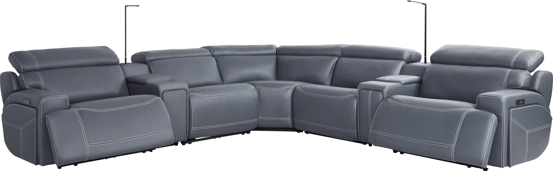 Alessio Navy Leather 7 Pc Dual Power Reclining Sectional - Image 2