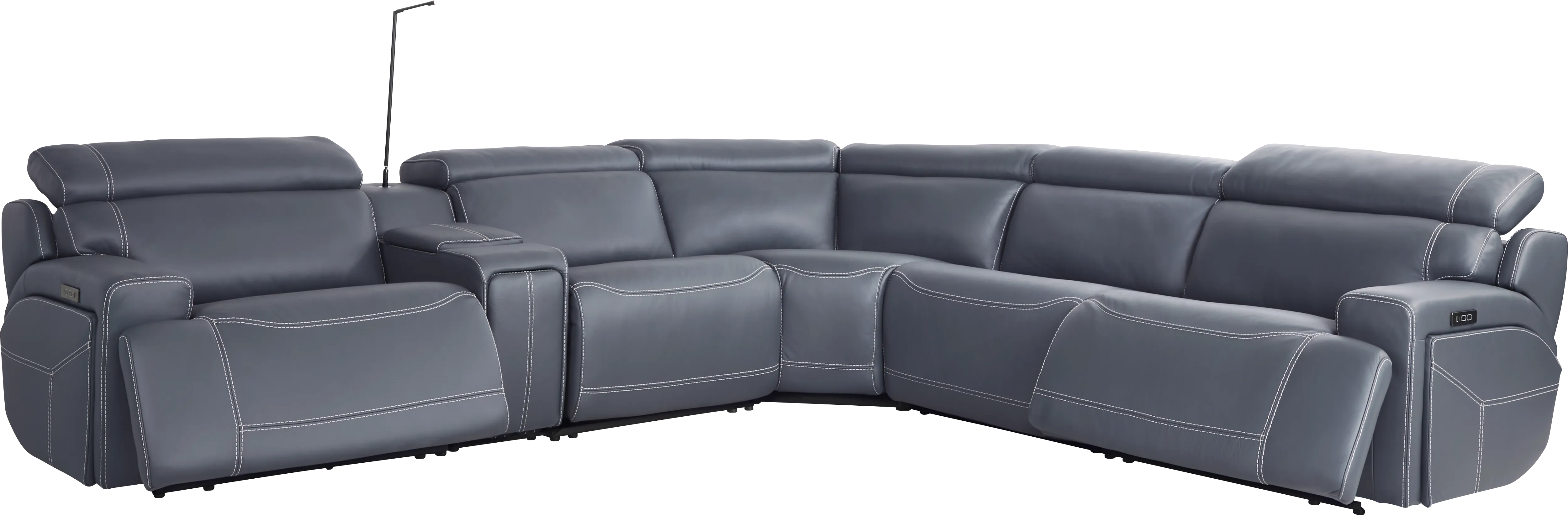 Alessio Navy Leather 6 Pc Dual Power Reclining Sectional - Thumbnail - Image 1