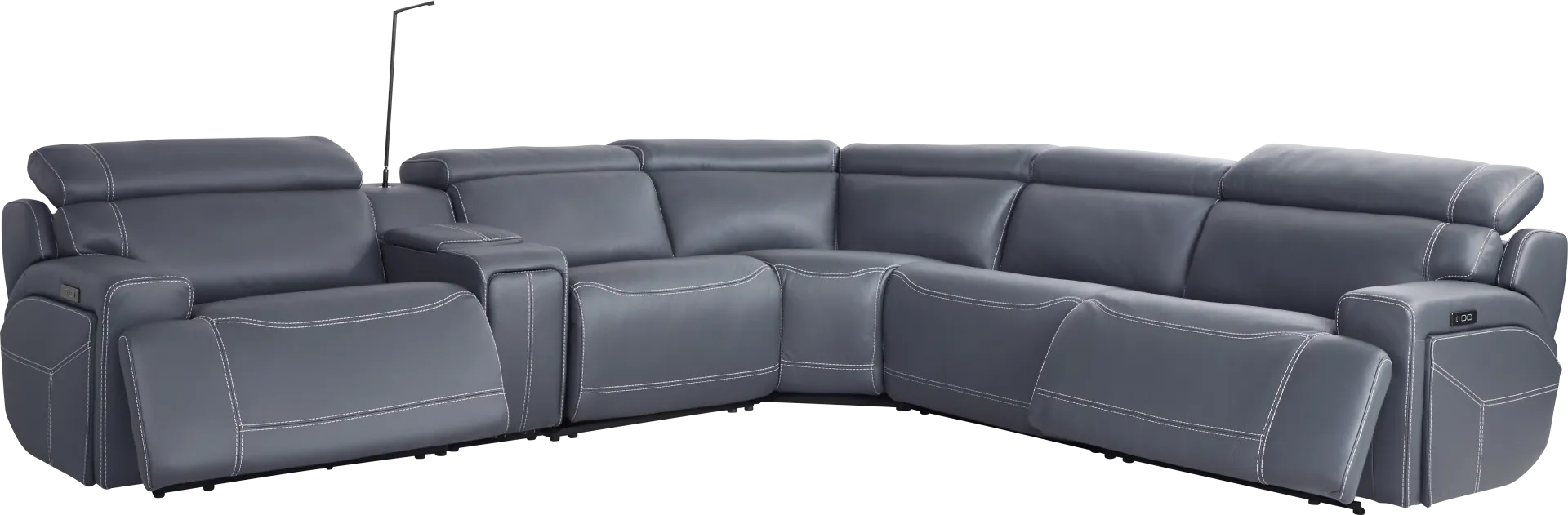 Alessio Navy Leather 6 Pc Dual Power Reclining Sectional - Image 1