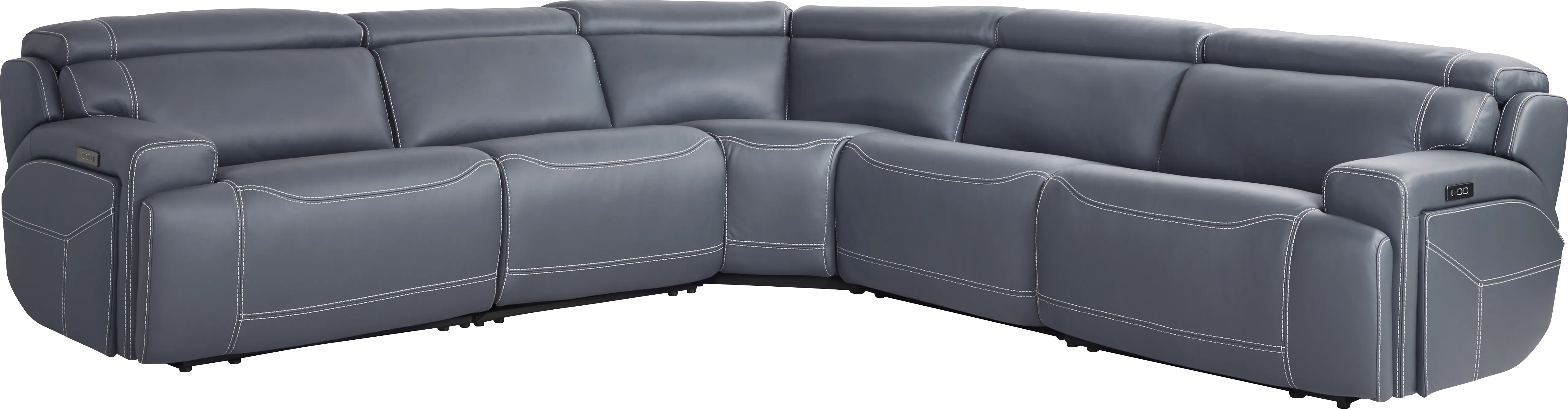 Alessio Navy Leather 5 Pc Dual Power Reclining Sectional - Thumbnail - Image 1
