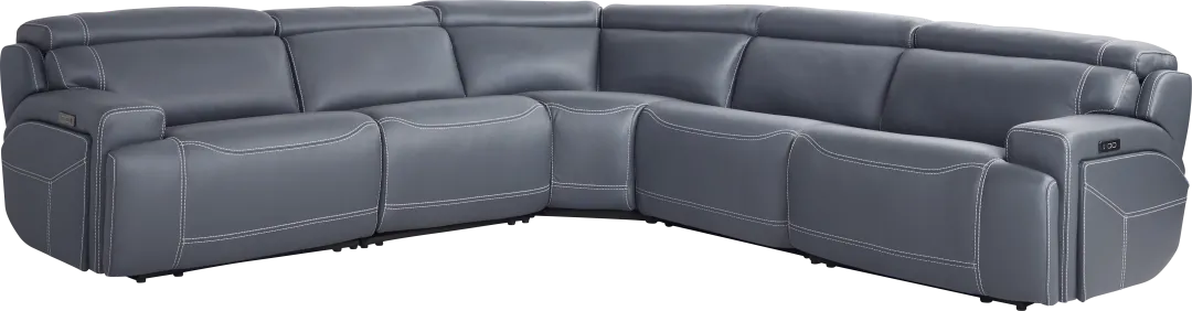 Alessio Navy Leather 5 Pc Dual Power Reclining Sectional
