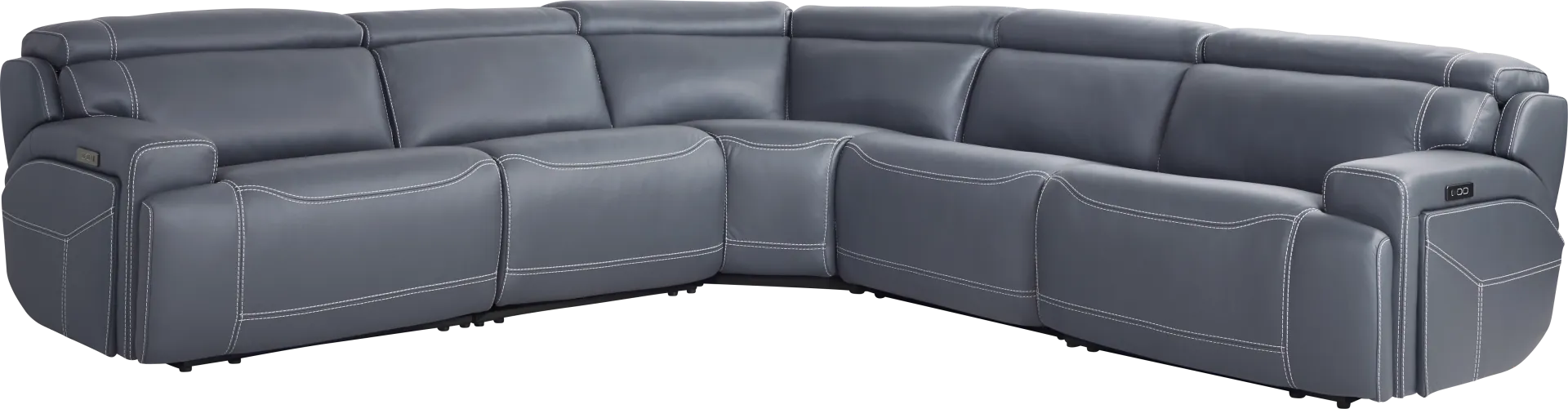 Alessio Navy Leather 5 Pc Dual Power Reclining Sectional - Image 1