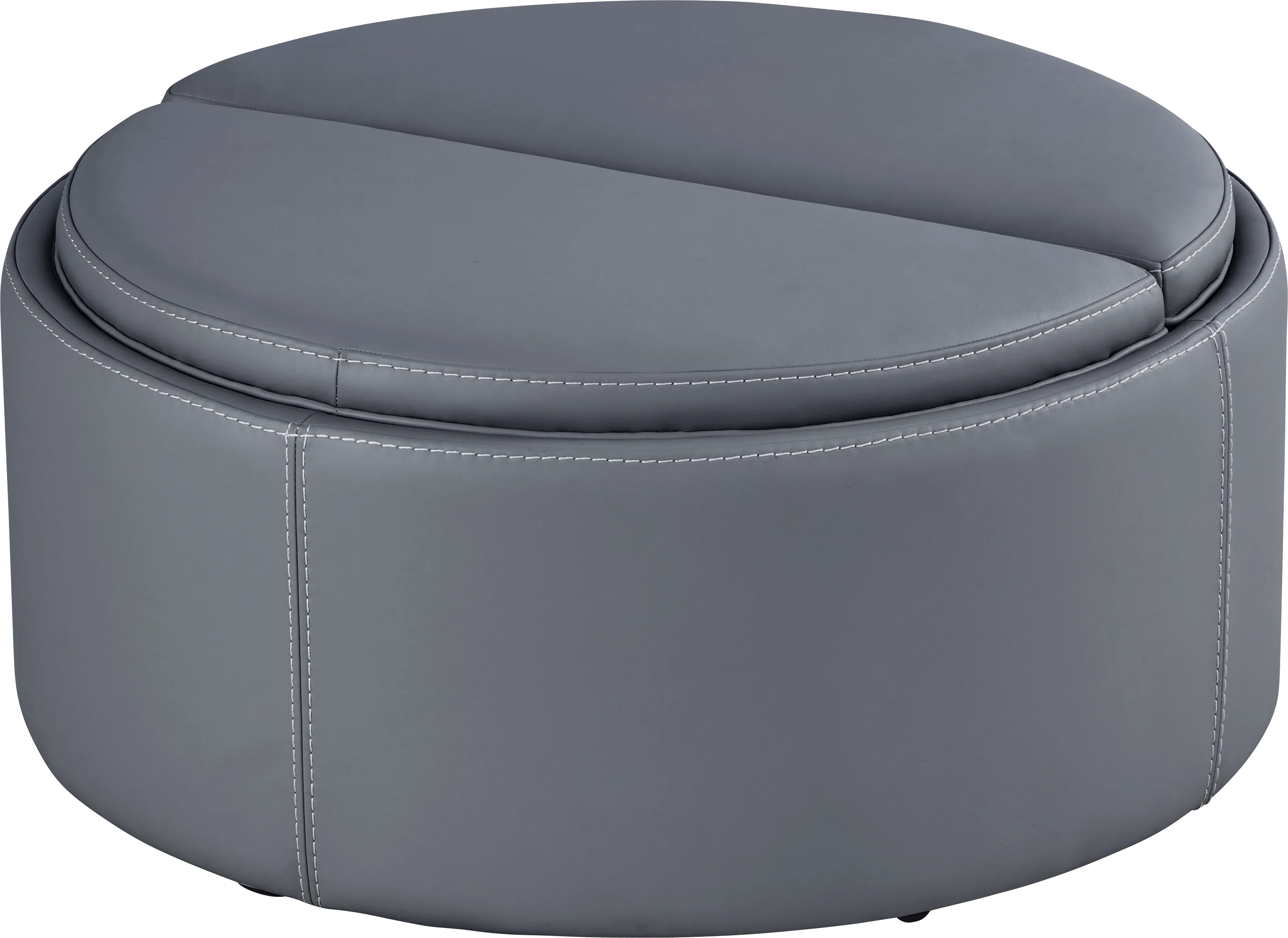 Alessio Navy Leather Cocktail Storage Ottoman - Thumbnail - Image 1