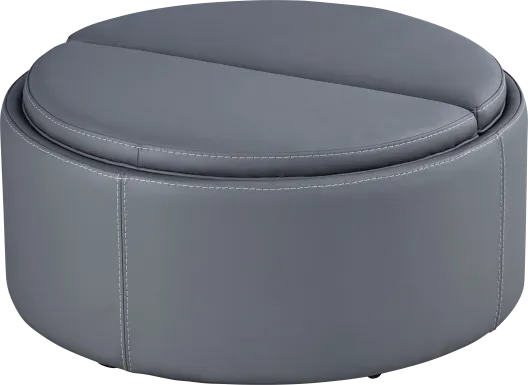Alessio Navy Leather Cocktail Storage Ottoman