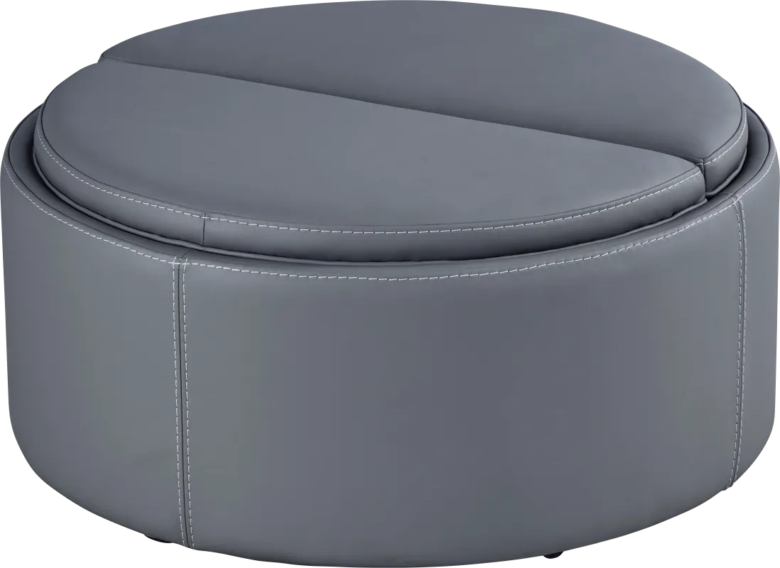 Alessio Navy Leather Cocktail Storage Ottoman