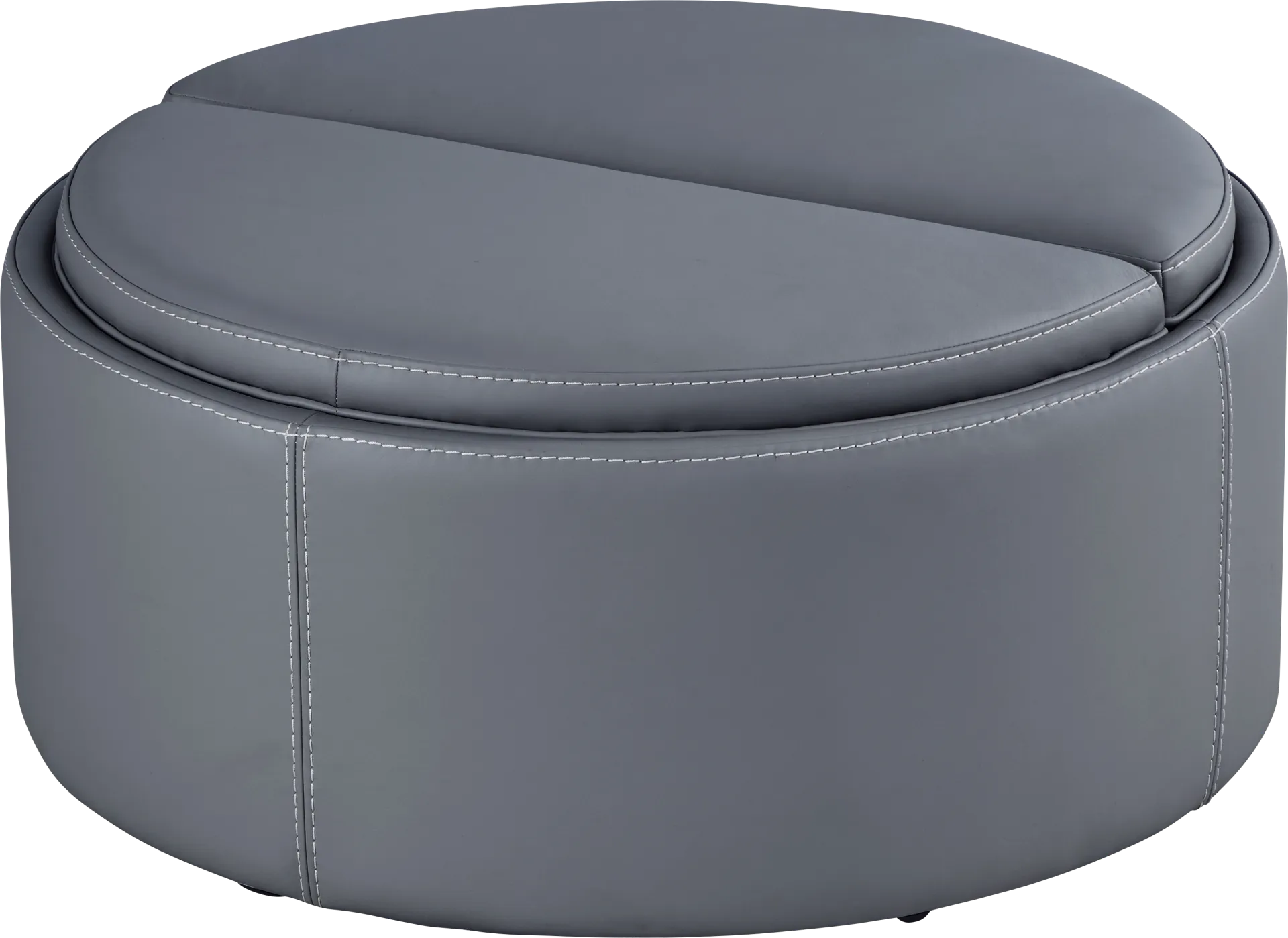 Alessio Navy Leather Cocktail Storage Ottoman - Image 1
