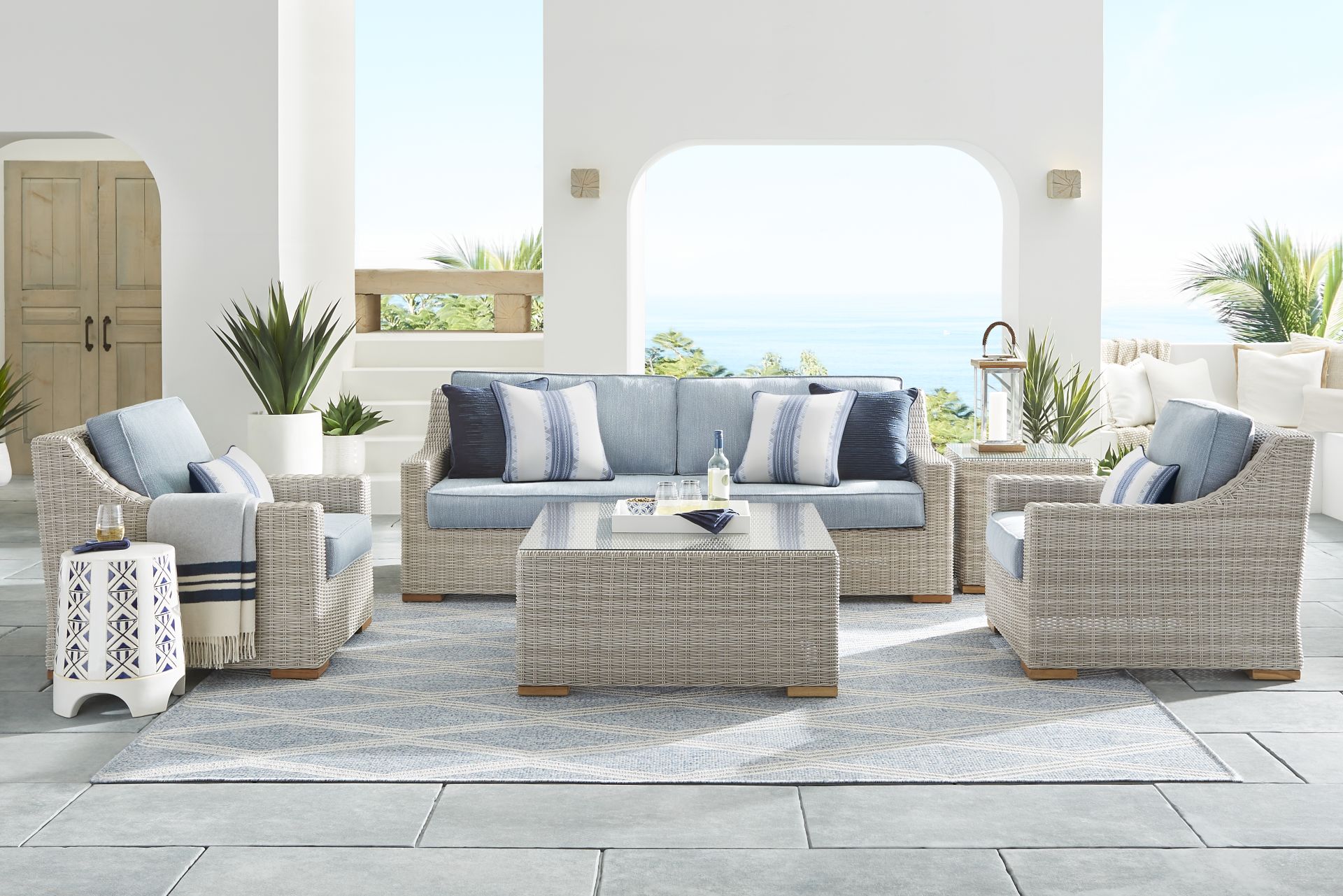 Patmos Gray 4 Pc Outdoor Seating Set with Steel Cushions - Image 1