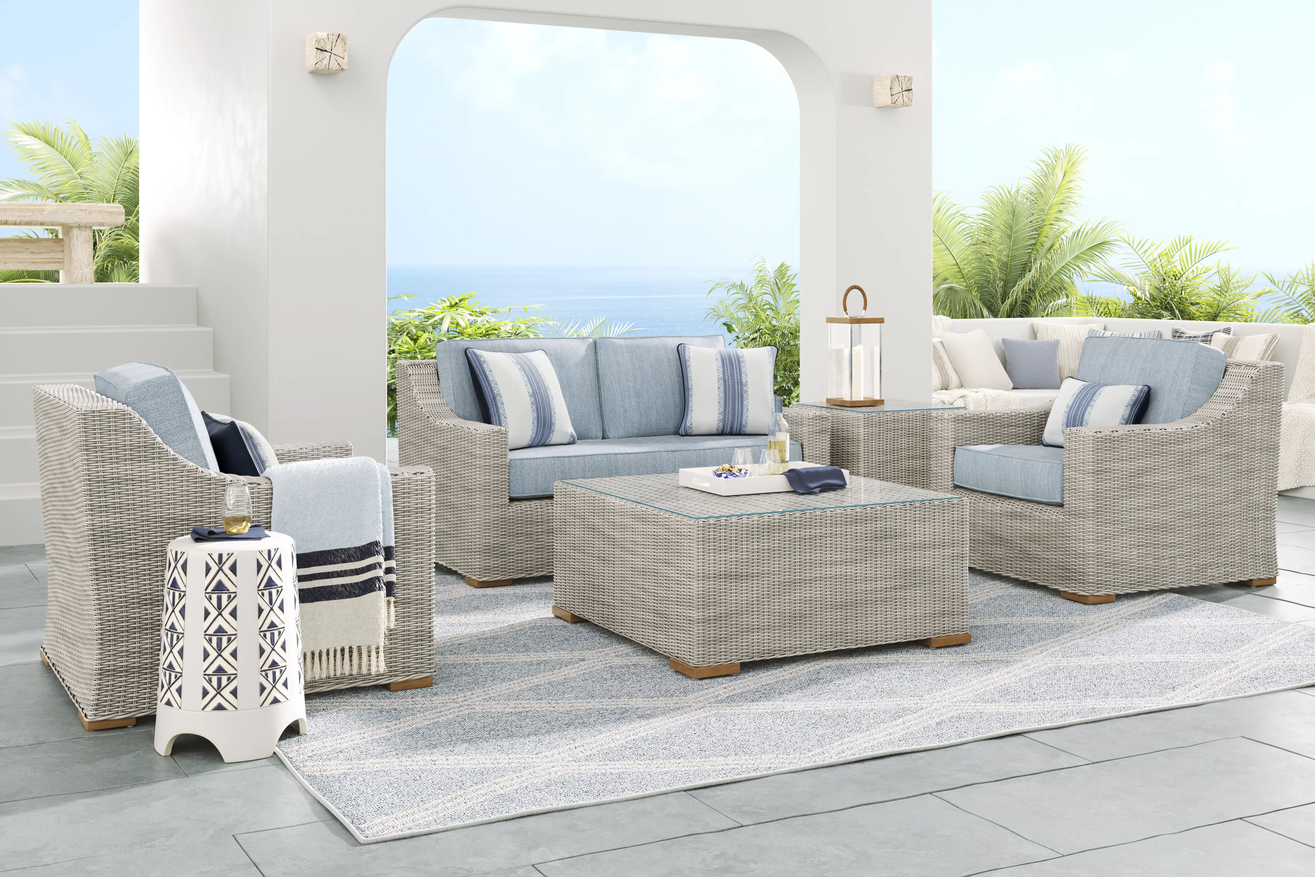 Patmos Gray Outdoor Loveseat with Steel Cushions