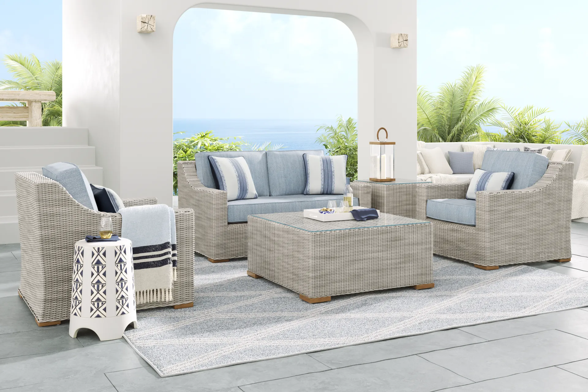 Patmos Gray Outdoor Loveseat with Steel Cushions - Image 2