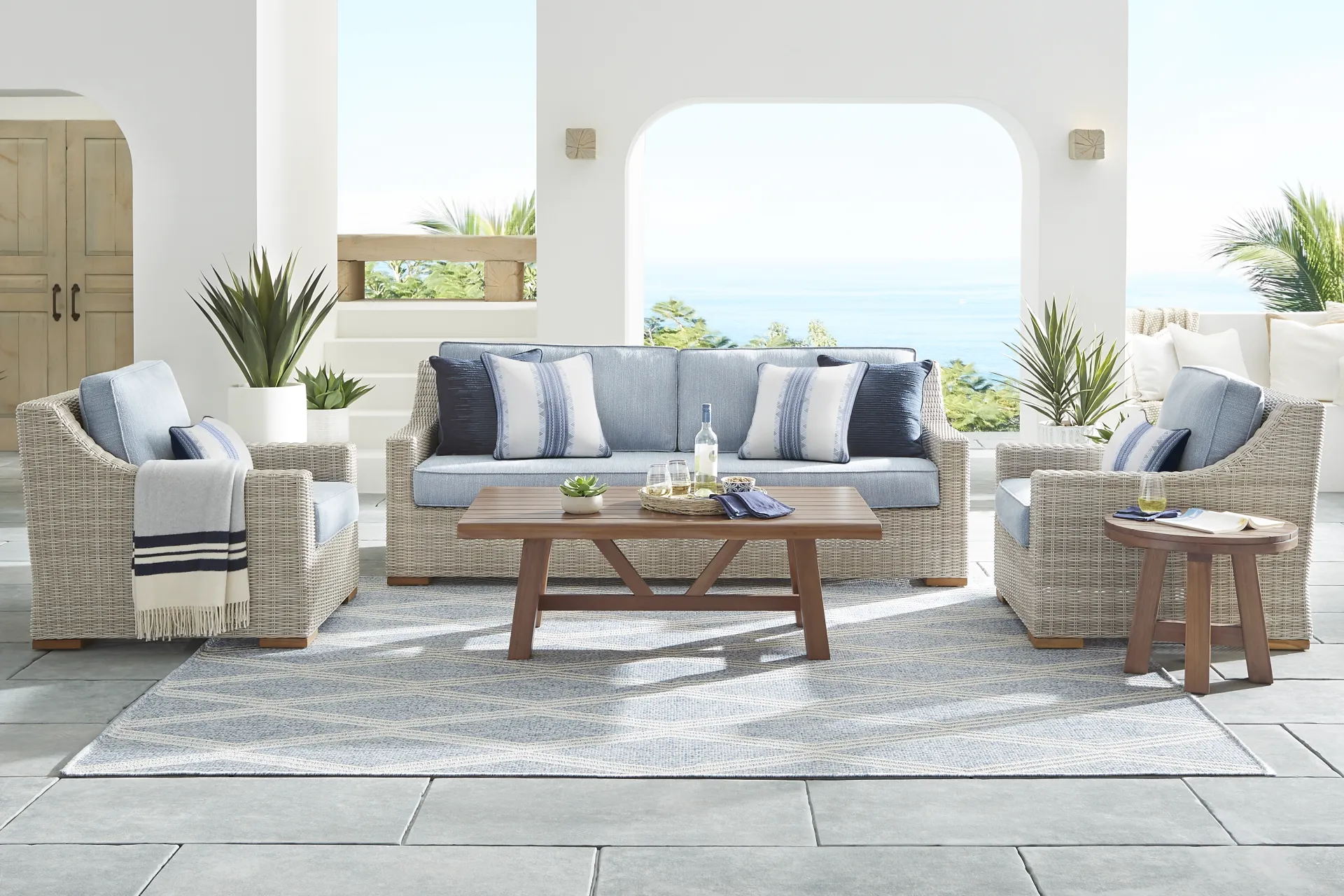 Patmos Gray 4 Pc Outdoor Seating Set with Steel Cushions - Image 1