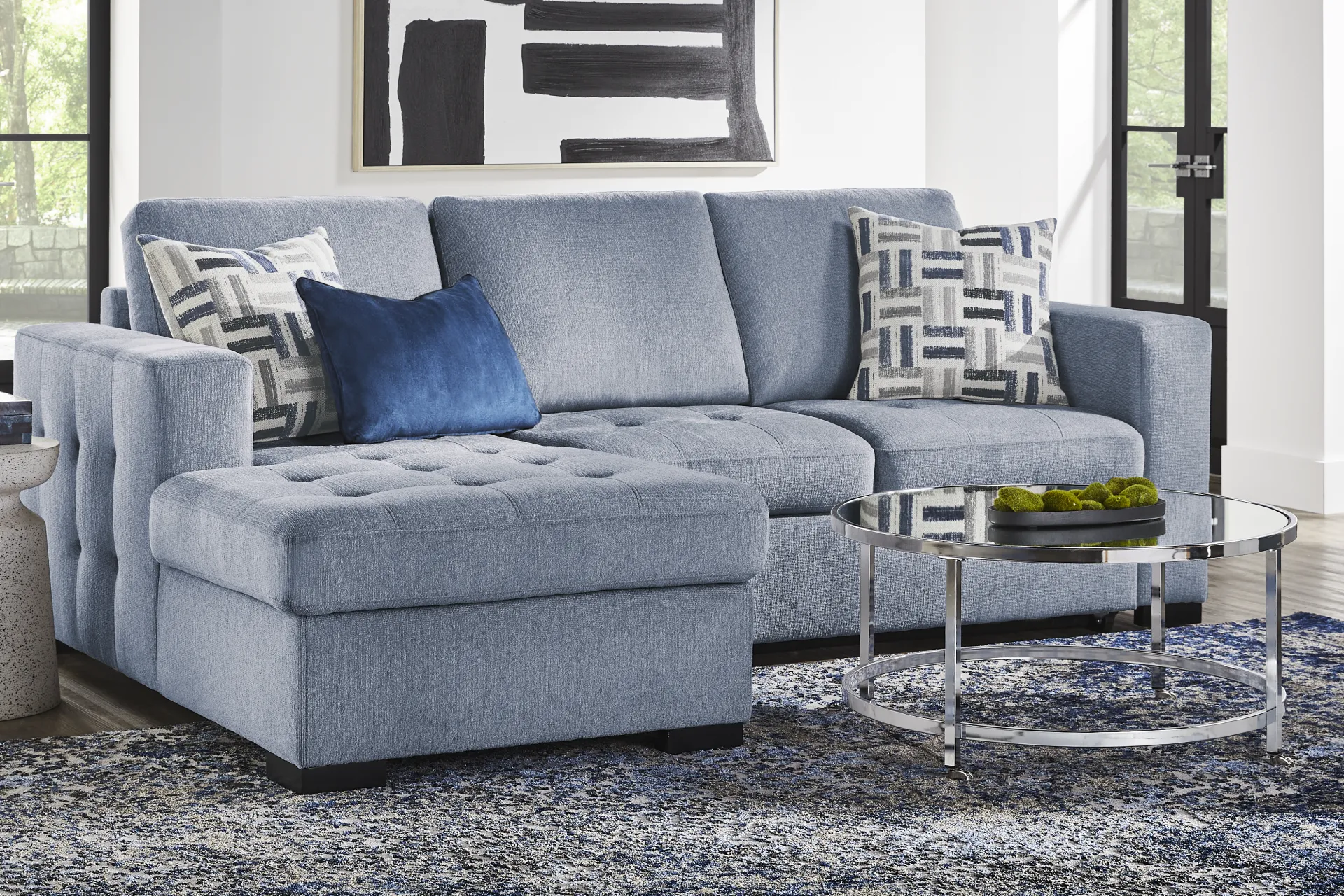Geneva Blue 2 Pc Sleeper Sectional - Image 1