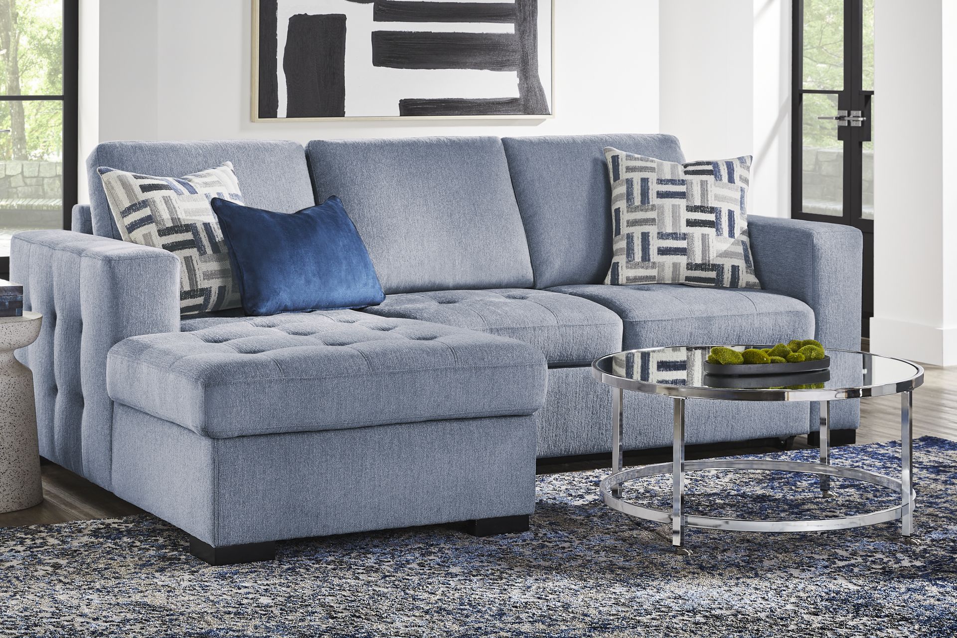 Geneva Blue 5 Pc Sleeper Sectional Living Room - Image 1