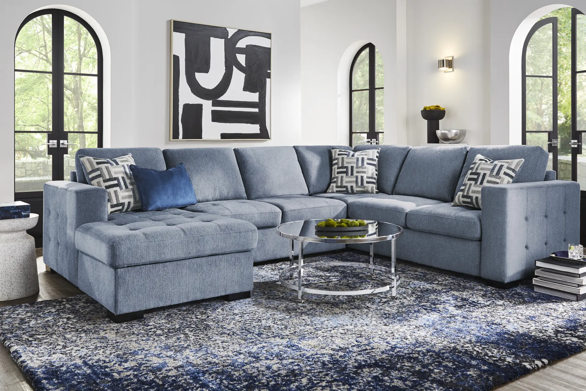 Geneva Blue 3 Pc Sleeper Sectional
