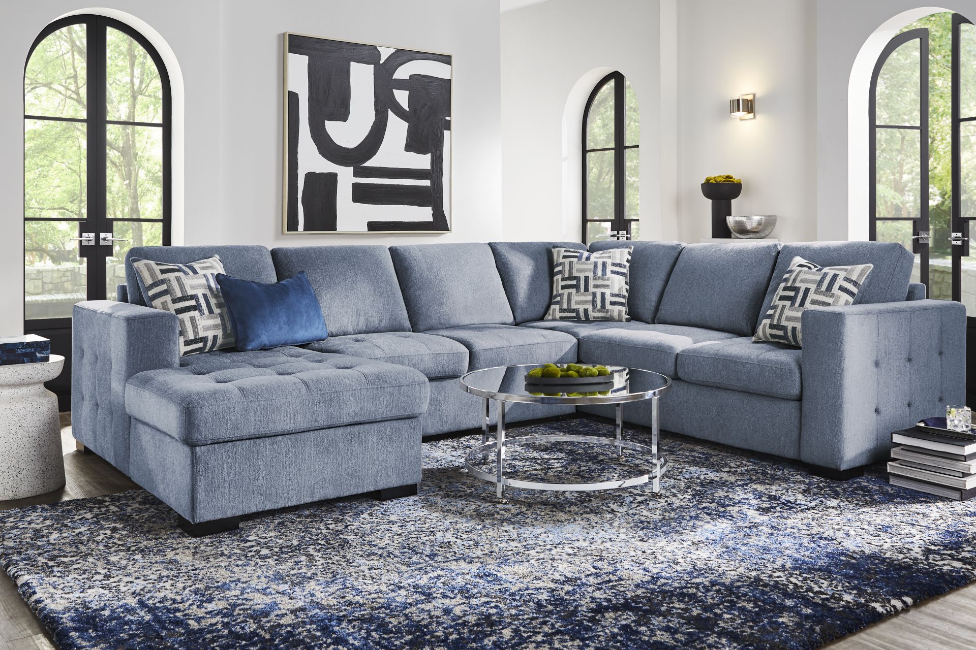 Geneva Blue 3 Pc Sleeper Sectional - Image 2