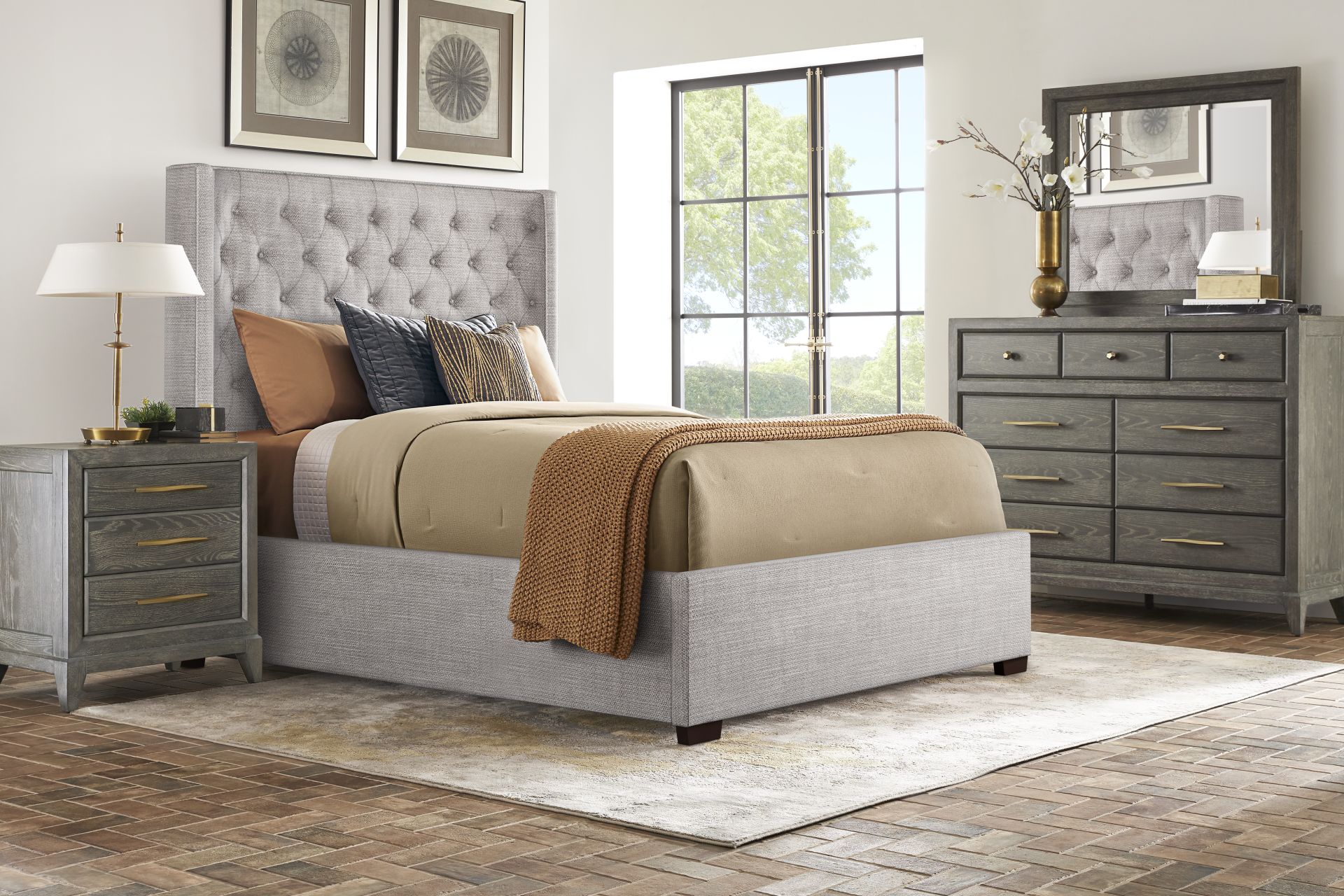 Kailey Park Charcoal 7 Pc Bedroom With Harlow Hill Gray King Upholstered Bed - Image 1