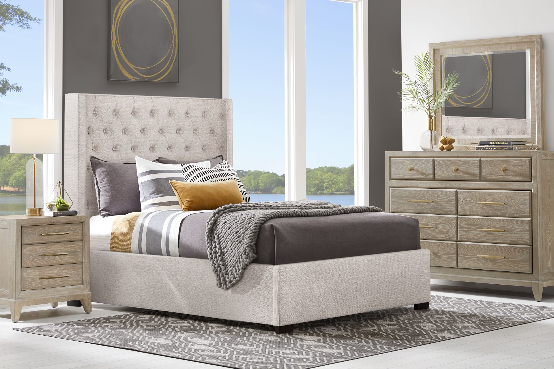 Kailey Park Charcoal 5 Pc Bedroom With Harlow Hill Gray Queen Upholstered Storage Bed - Image 2