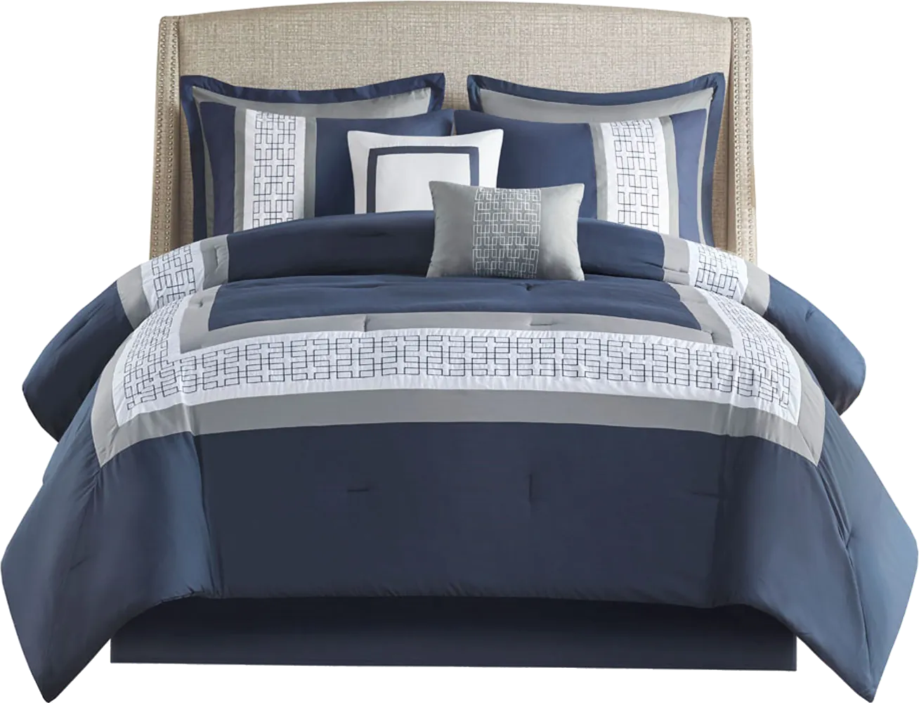 Marwin Blue 8pc Queen Comforter Set - Image 1
