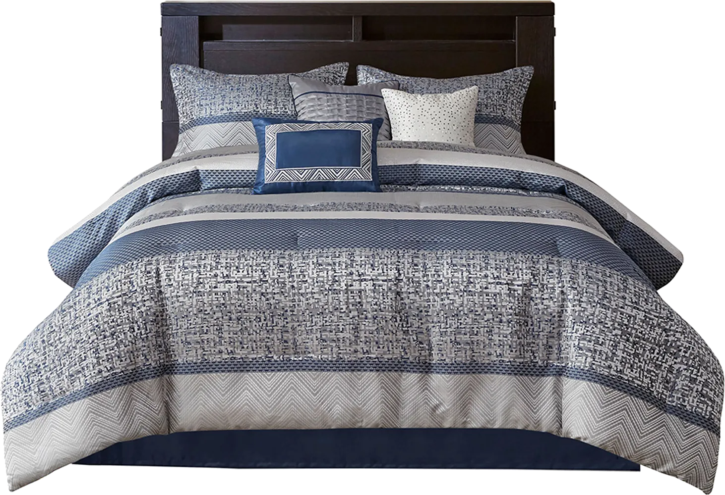 Zaiyah Blue 7 pc Queen Comforter Set - Thumbnail - Image 1