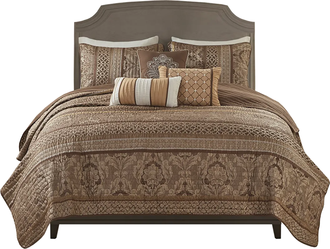 Zavis Brown 6 pc Full/ Queen Quilt Set