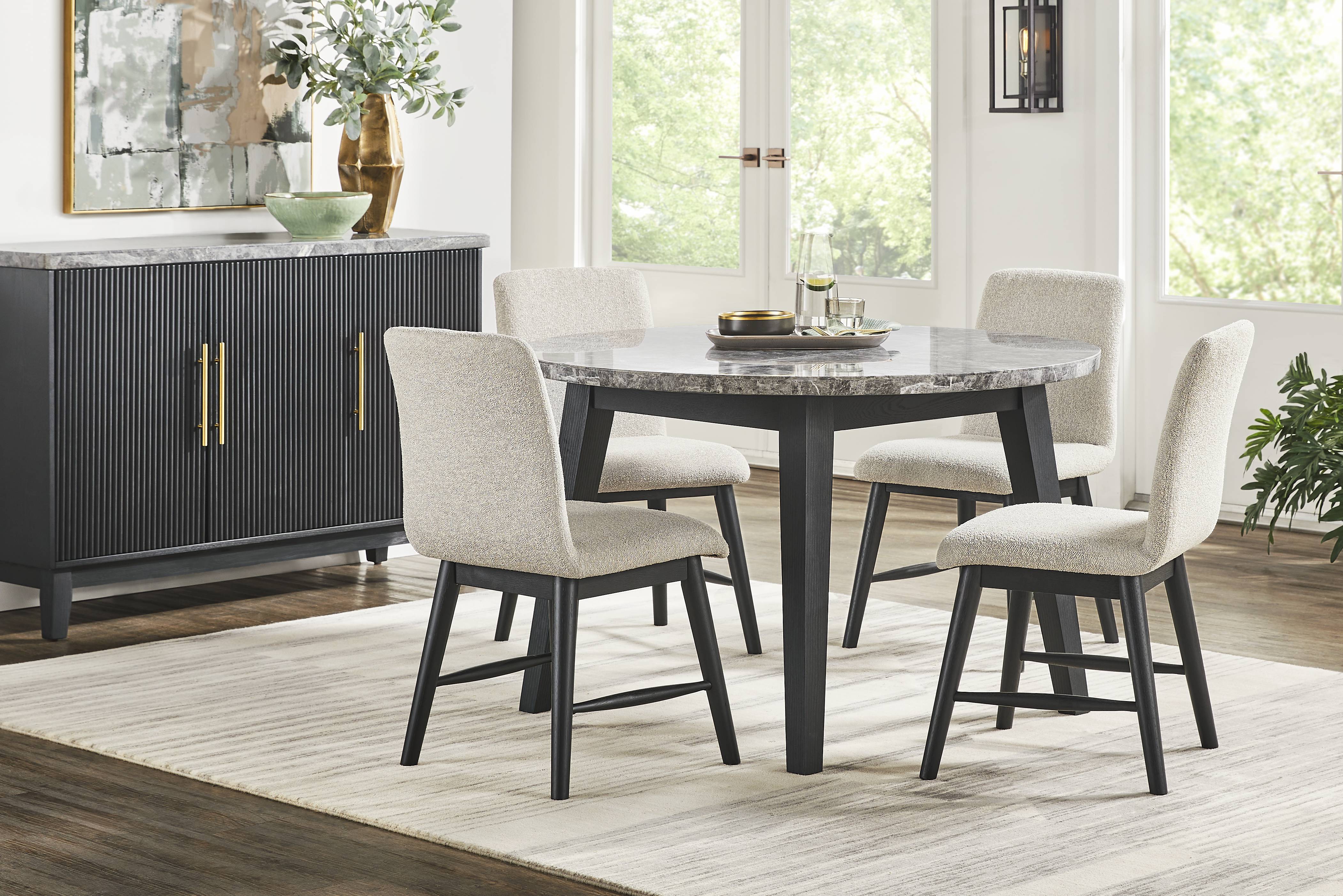 Viola Black 5 Pc Round Marble Top Dining Room - Thumbnail - Image 1