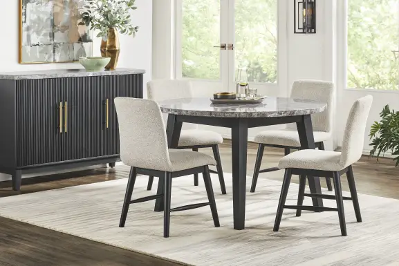 Viola Black 5 Pc Round Marble Top Dining Room