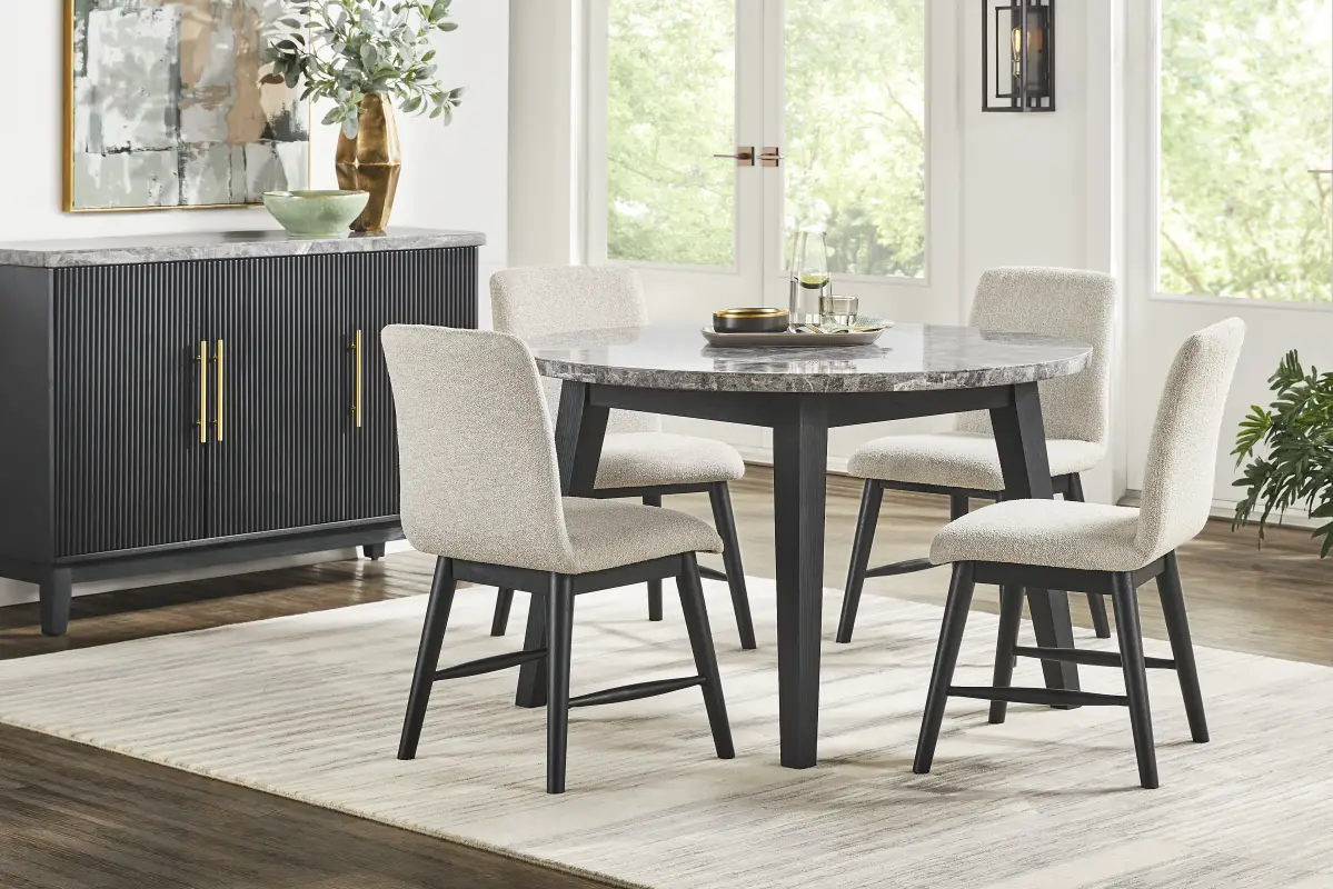 Viola Black 5 Pc Round Marble Top Dining Room