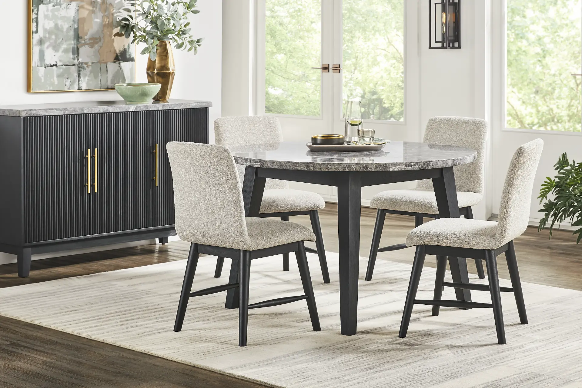 Viola Black 5 Pc Round Marble Top Dining Room
