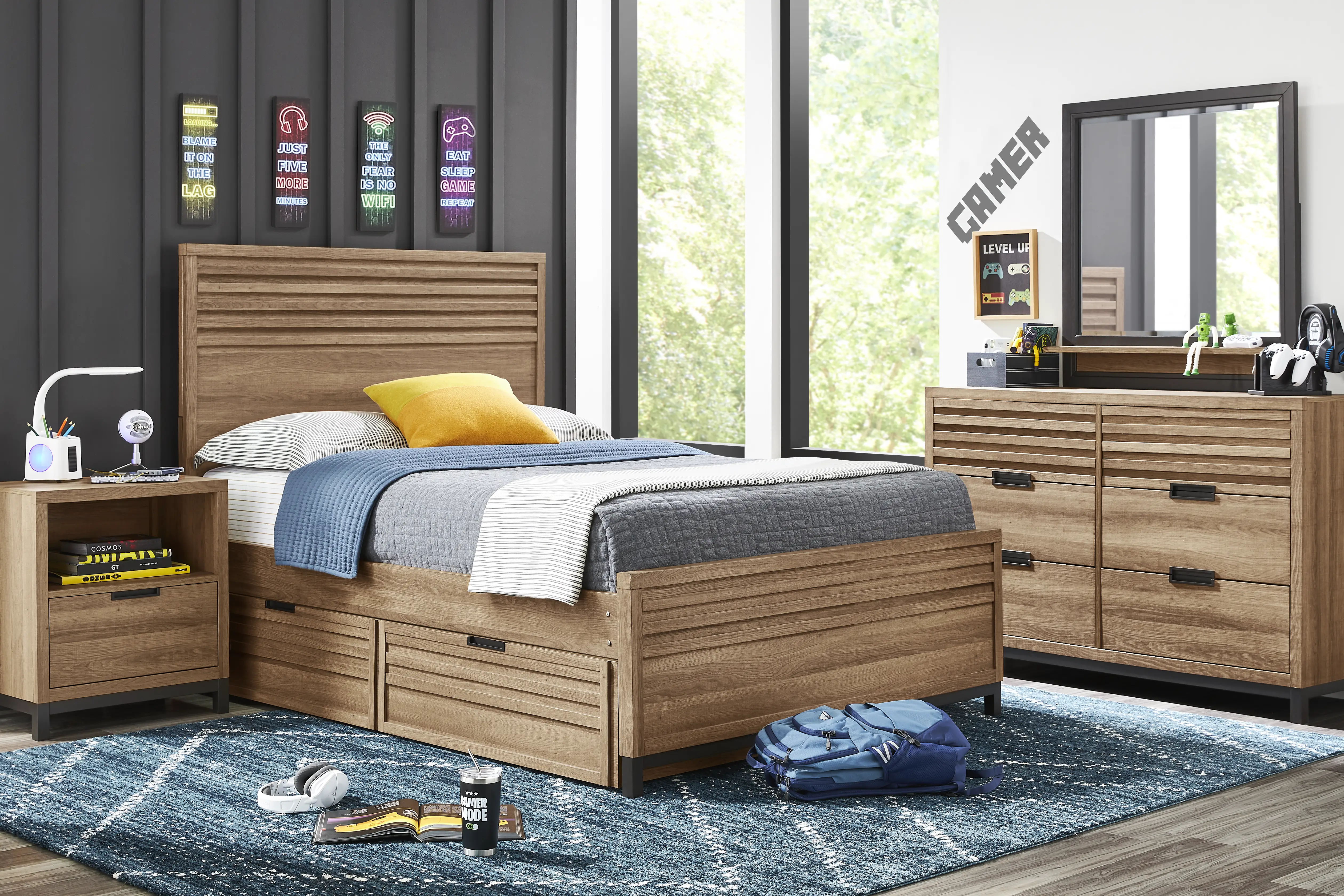 Northridge Drive 5 Pc Caramel Light Wood Full Bedroom Set With