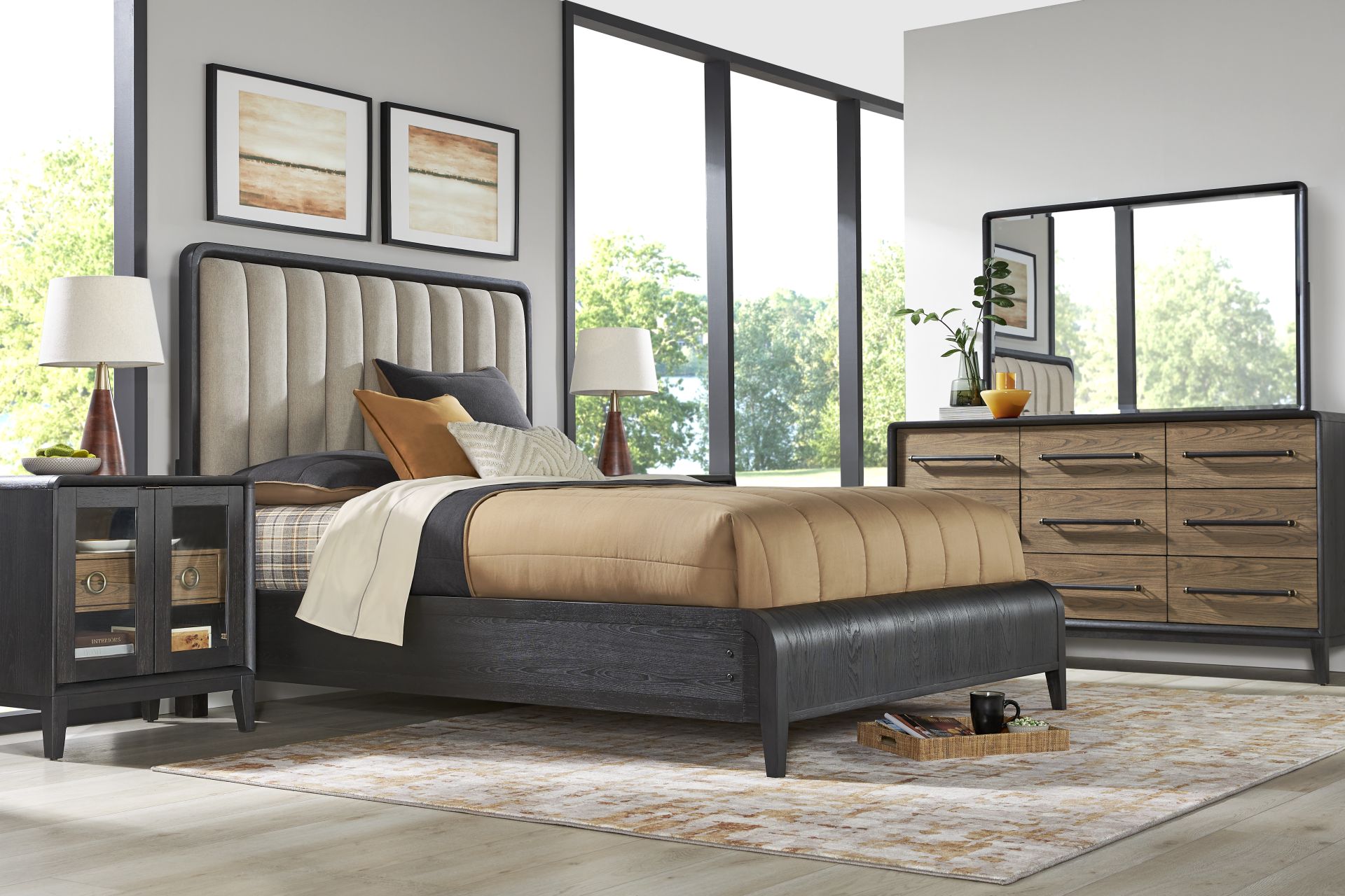 Archer Grove Black 7 Pc King Upholstered Bedroom - Image 1