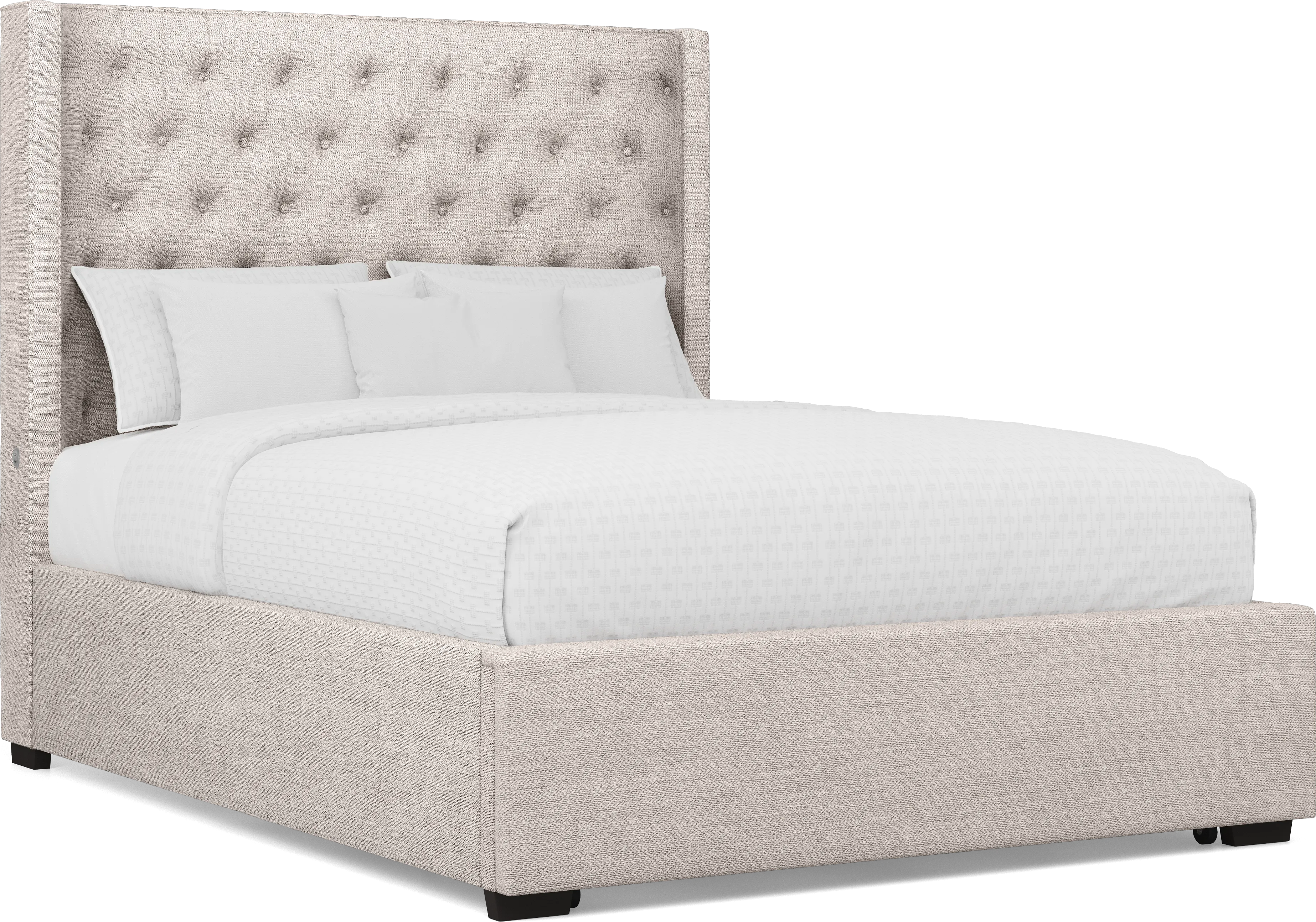 Kailey Park Light Oak Finish 5 Pc Bedroom With Harlow Hill Taupe King Upholstered Storage Bed - Thumbnail - Image 2