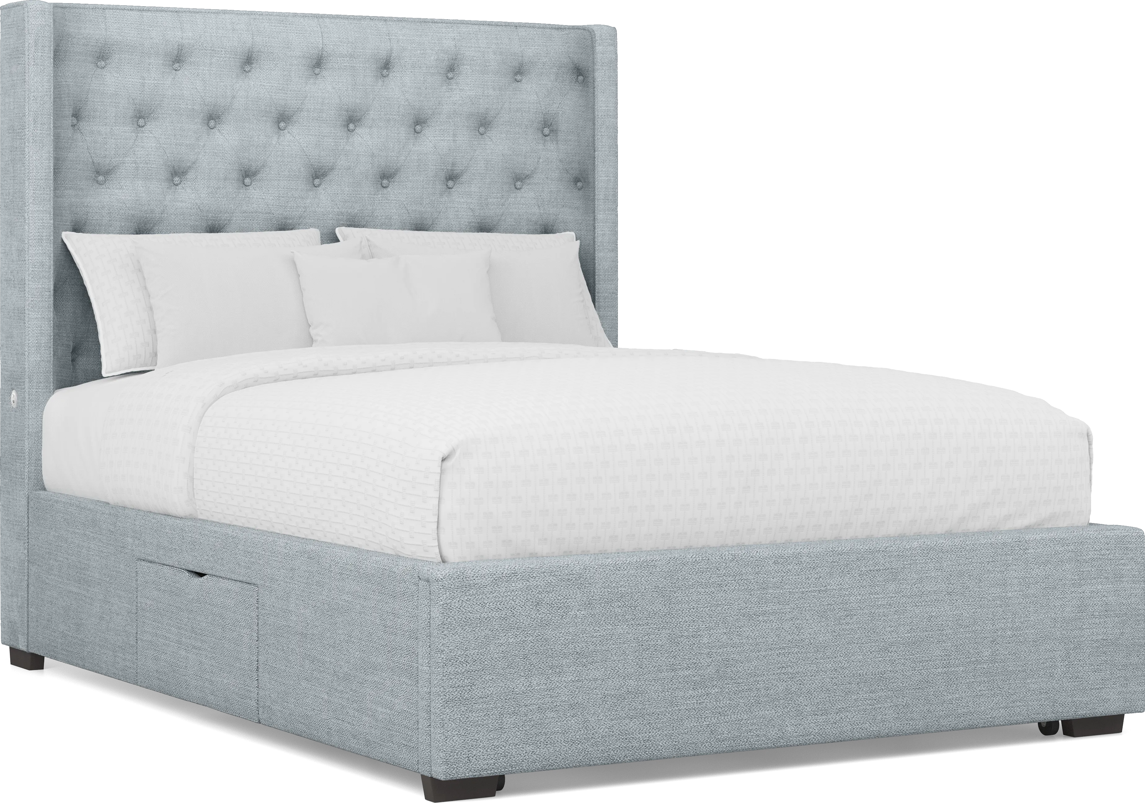 Harlow Hill Seafoam 3 Pc Queen Upholstered Storage Bed - Thumbnail - Image 1