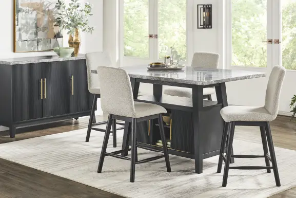 Viola Black 5 Pc Counter Height Marble Top Dining Room