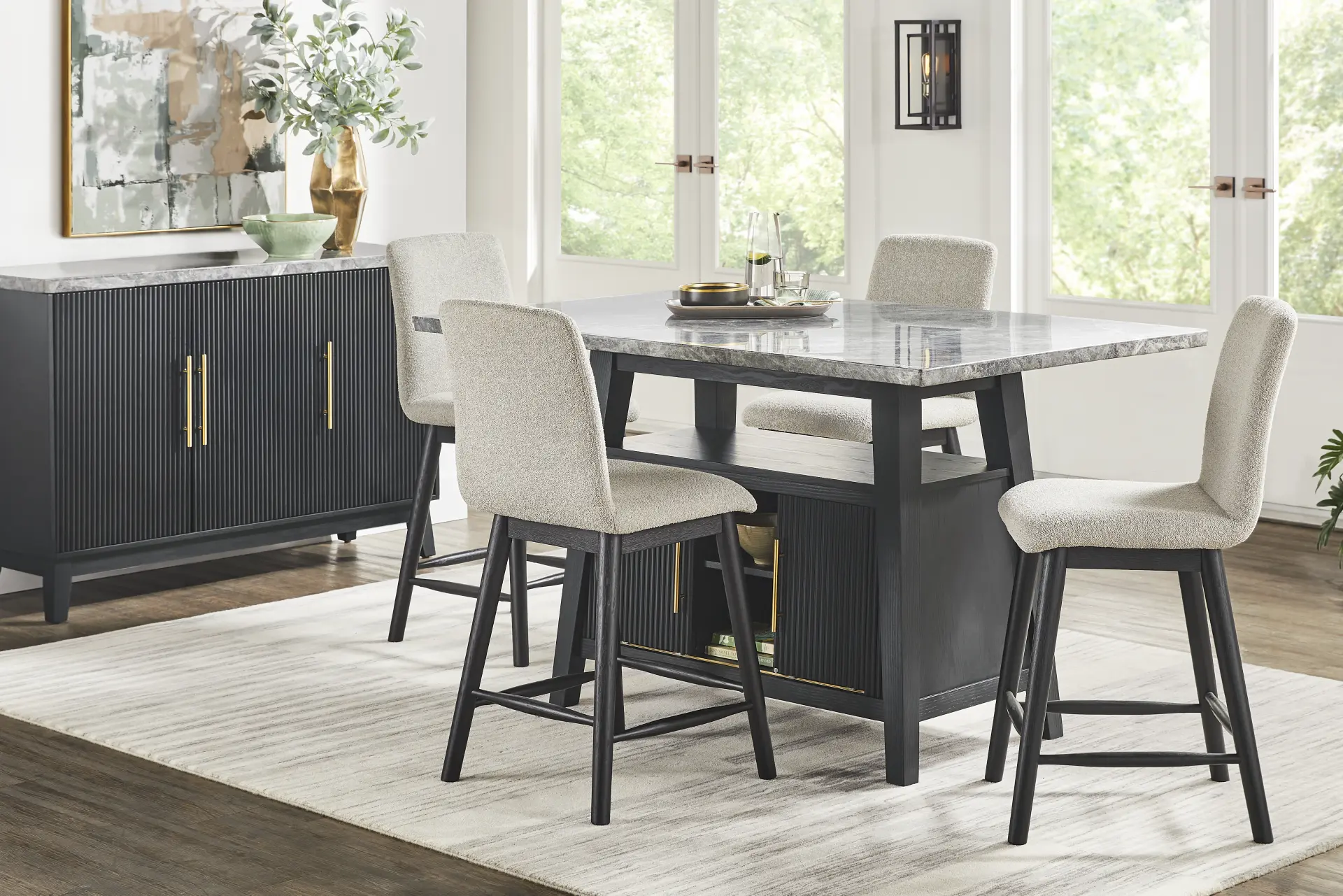 Viola Black 5 Pc Counter Height Marble Top Dining Room