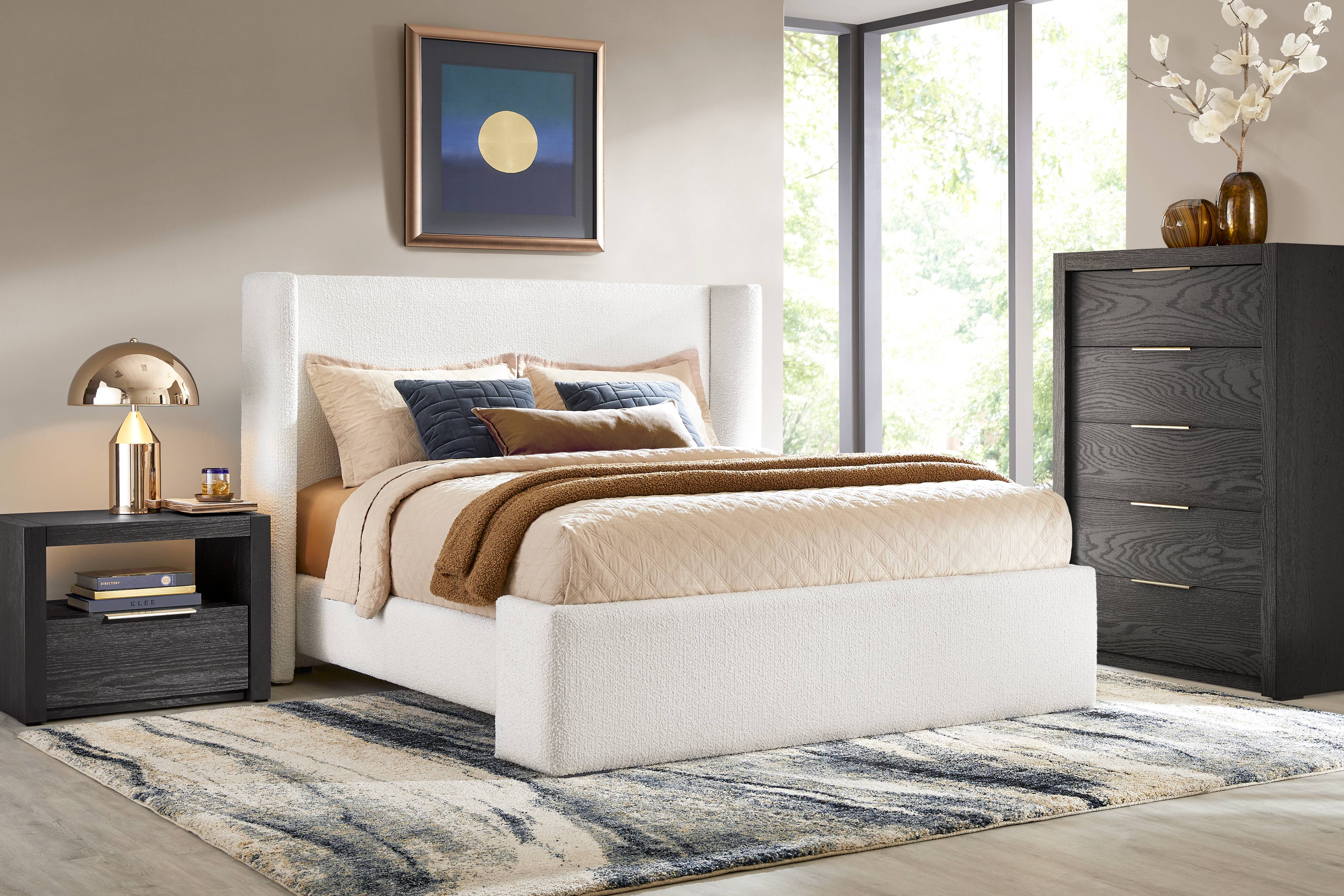 Easton Park Black 5 Pc Bedroom with Sydney White Queen Upholstered Bed - Thumbnail - Image 1