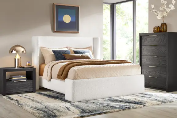 Easton Park Black 5 Pc Bedroom with Sydney White King Upholstered Bed