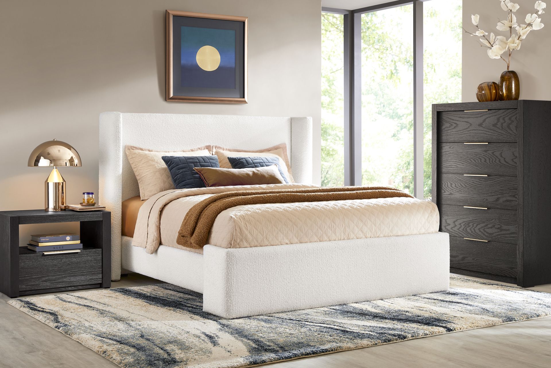 Easton Park Black 5 Pc Bedroom with Sydney White Queen Upholstered Bed - Image 1