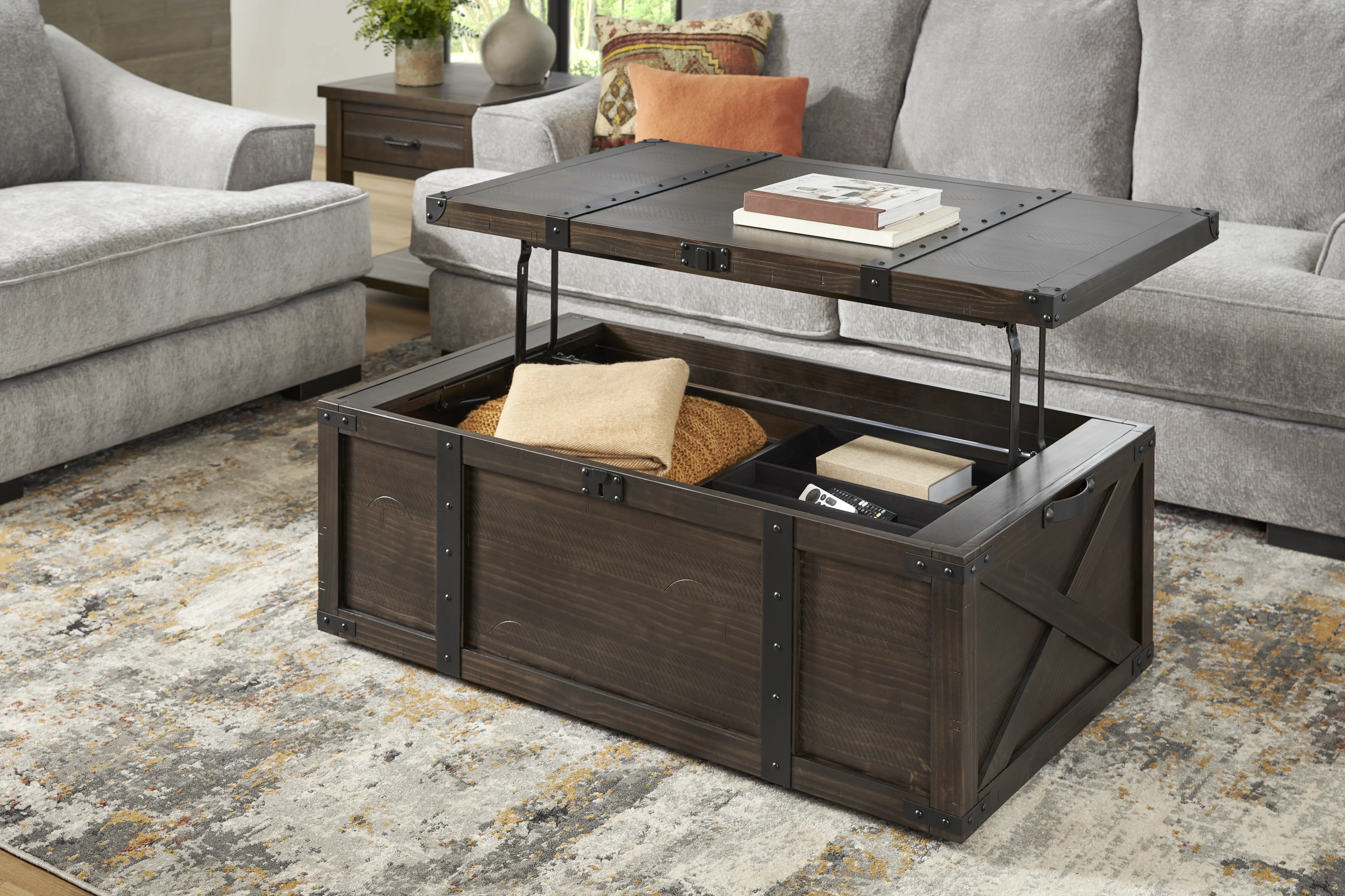 Rocky Creek Brown Storage Cocktail Table - Thumbnail - Image 4