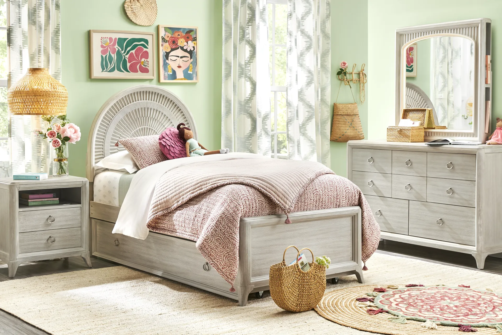 Kids Vivien Wirebrush Gray Twin Panel Bed - Image 2