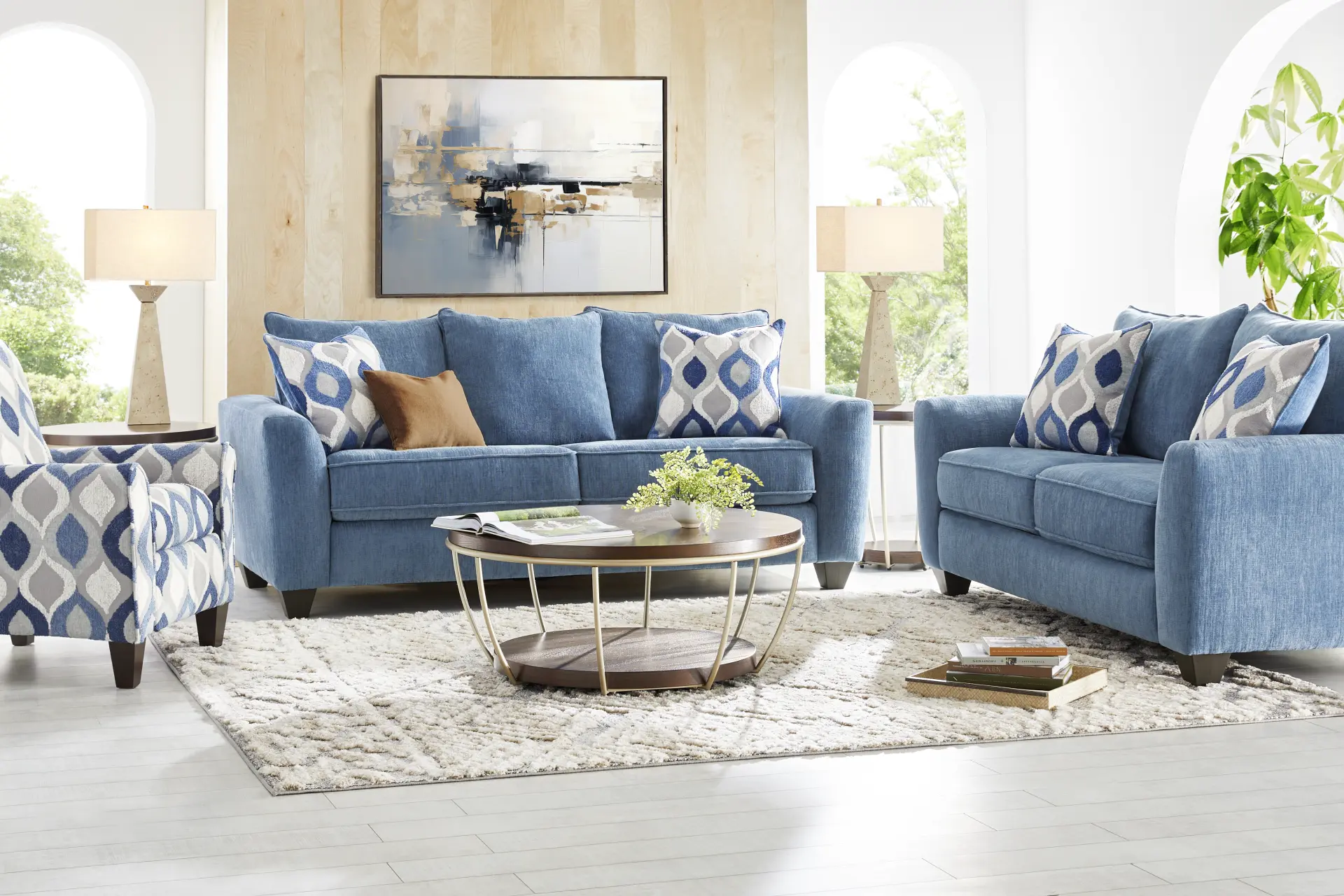 Dennin Heights Blue 8 Pc Living Room with Sleeper Sofa