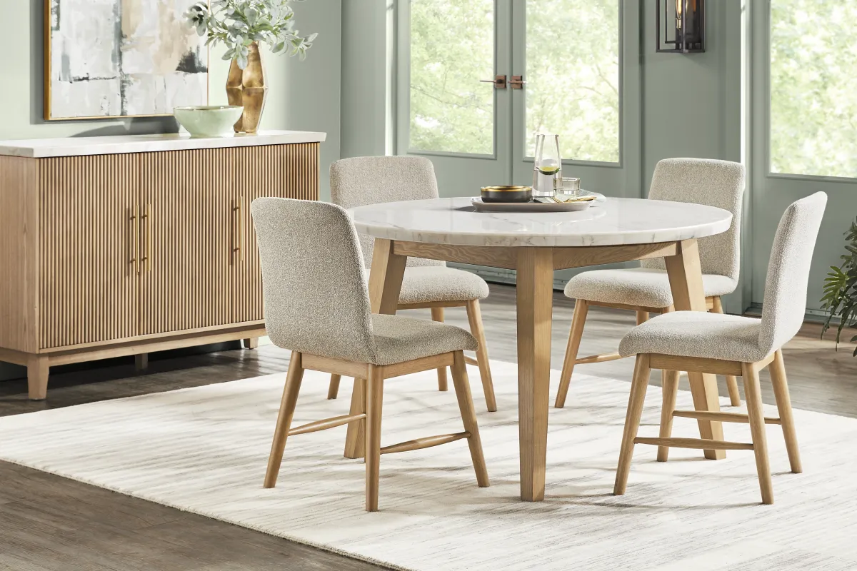 Viola Natural 5 Pc Round Marble Top Dining Room