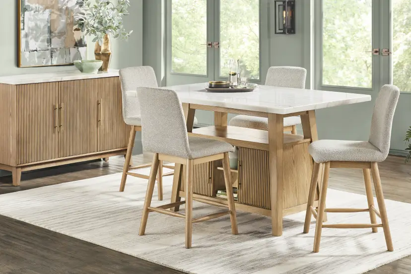 Viola Natural 5 Pc Counter Height Marble Top Dining Room
